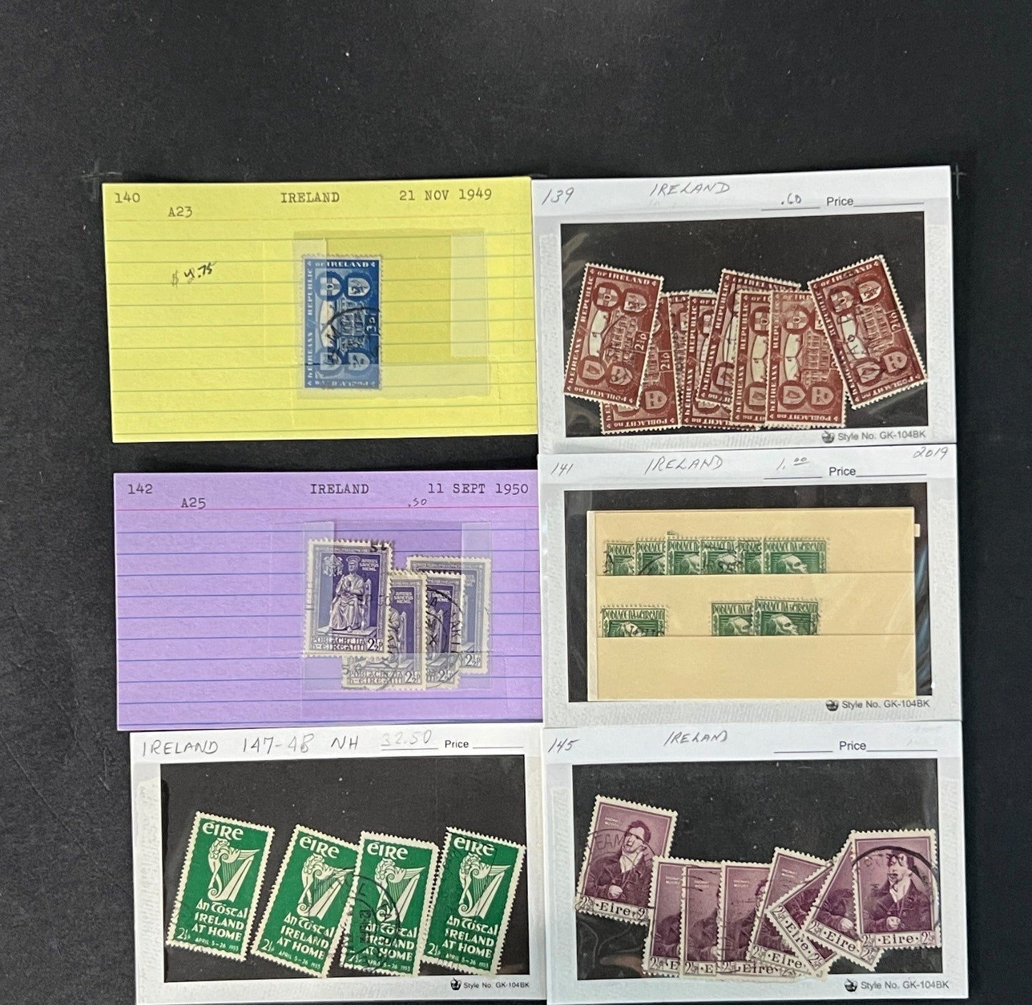 Ireland Stamp Collection on Dealer Cards $580 CV ZAYIX 0825CB414624