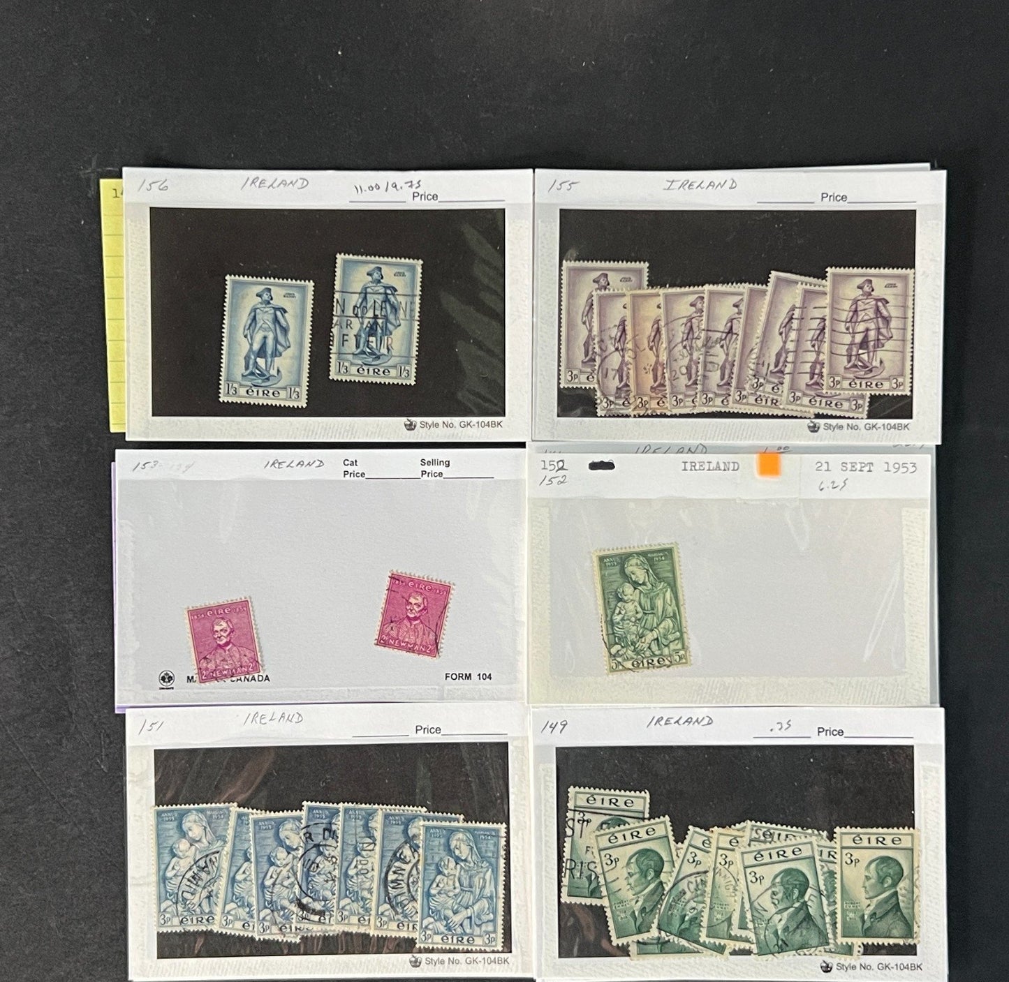 Ireland Stamp Collection on Dealer Cards $580 CV ZAYIX 0825CB414624