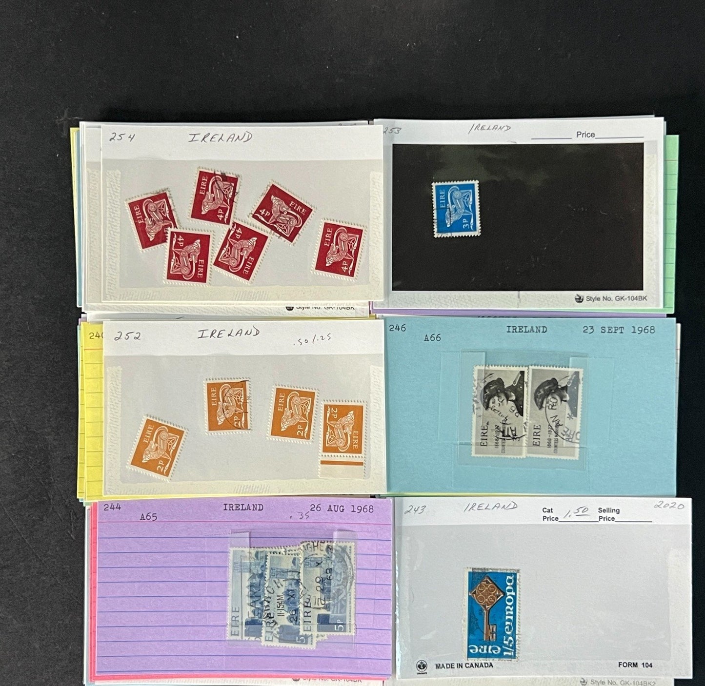 Ireland Stamp Collection on Dealer Cards $580 CV ZAYIX 0825CB414624