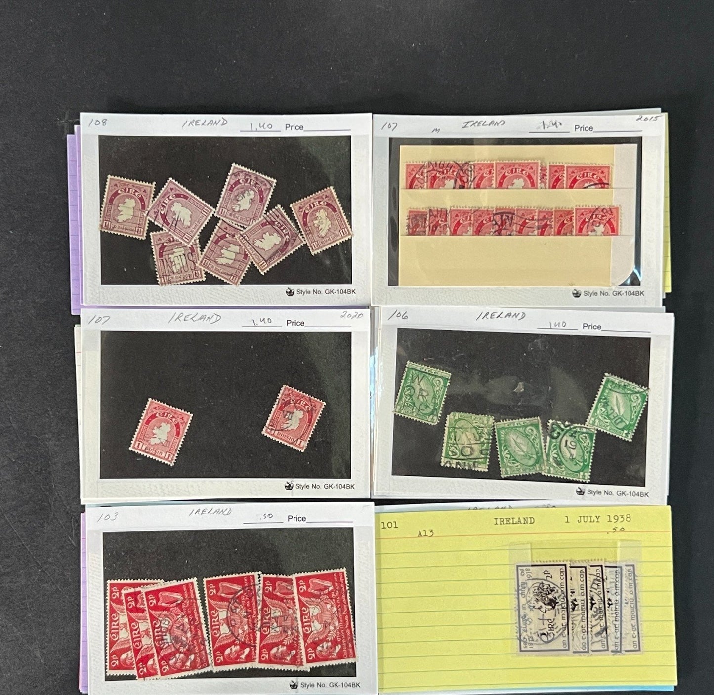 Ireland Stamp Collection on Dealer Cards $580 CV ZAYIX 0825CB414624