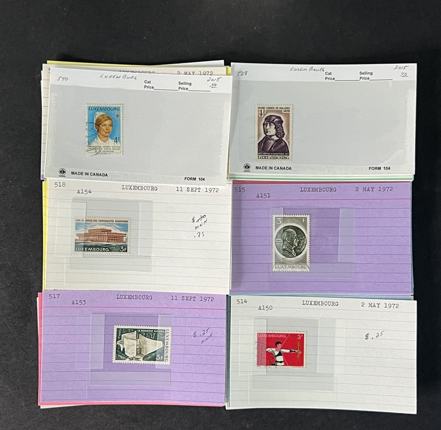 Luxembourg Stamp Collection Dealer Cards MNH/MH/Used Mix with BOB $161 CV ZAYIX