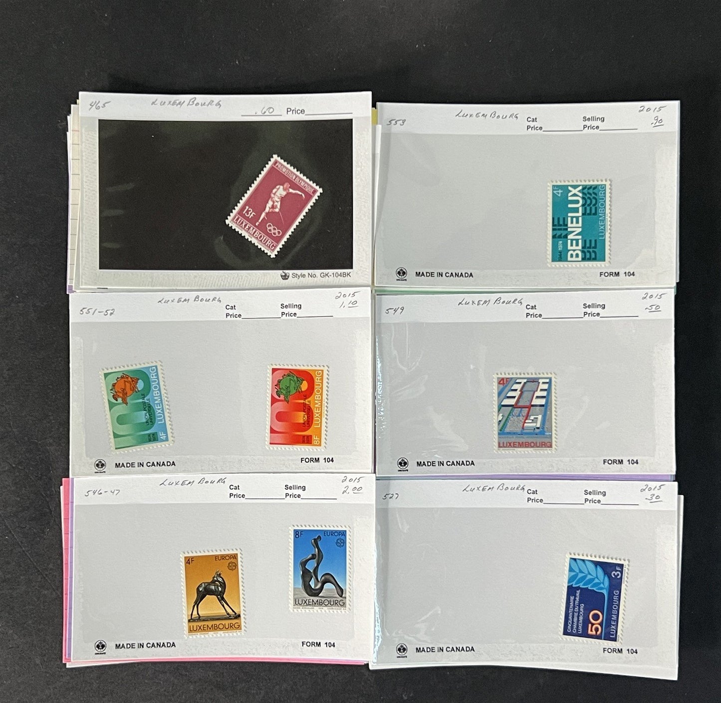 Luxembourg Stamp Collection Dealer Cards MNH/MH/Used Mix with BOB $161 CV ZAYIX