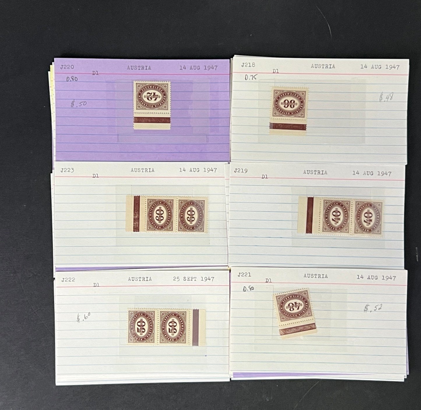 Austria Stamp Collection on Dealer Cards $248 CV ZAYIX 0825CB414630