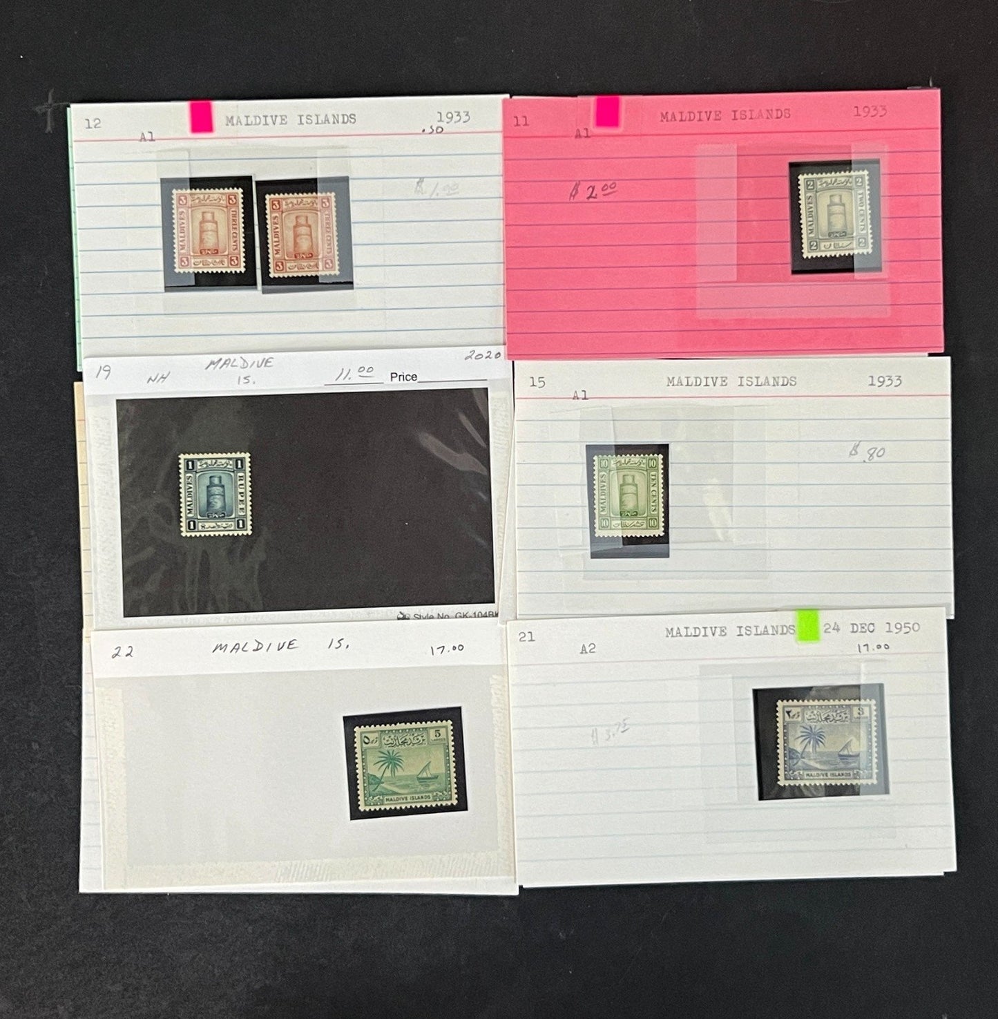 Maldive Islands Stamp Collection Dealer Cards Mint/Used Mix $230 CV ZAYIX
