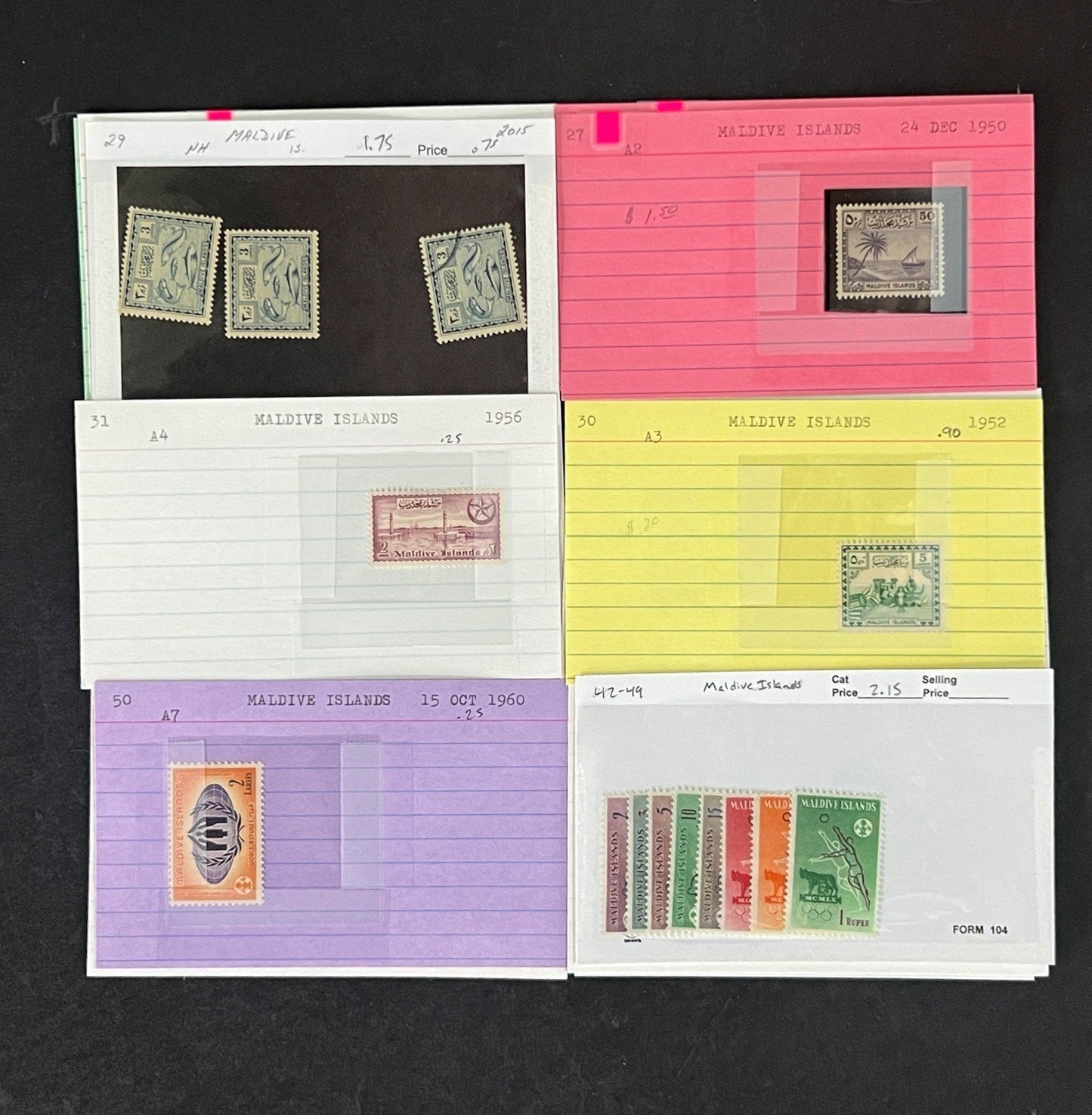 Maldive Islands Stamp Collection Dealer Cards Mint/Used Mix $230 CV ZAYIX
