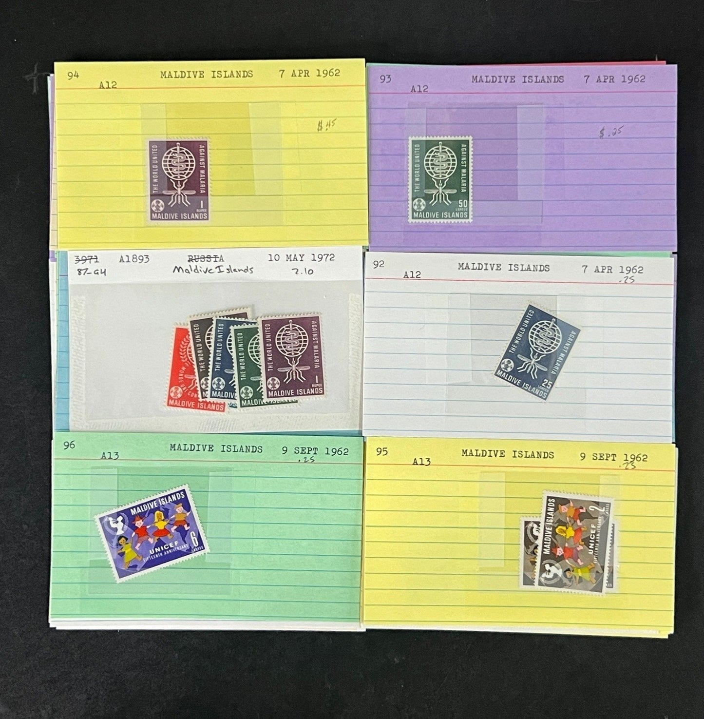 Maldive Islands Stamp Collection Dealer Cards Mint/Used Mix $230 CV ZAYIX