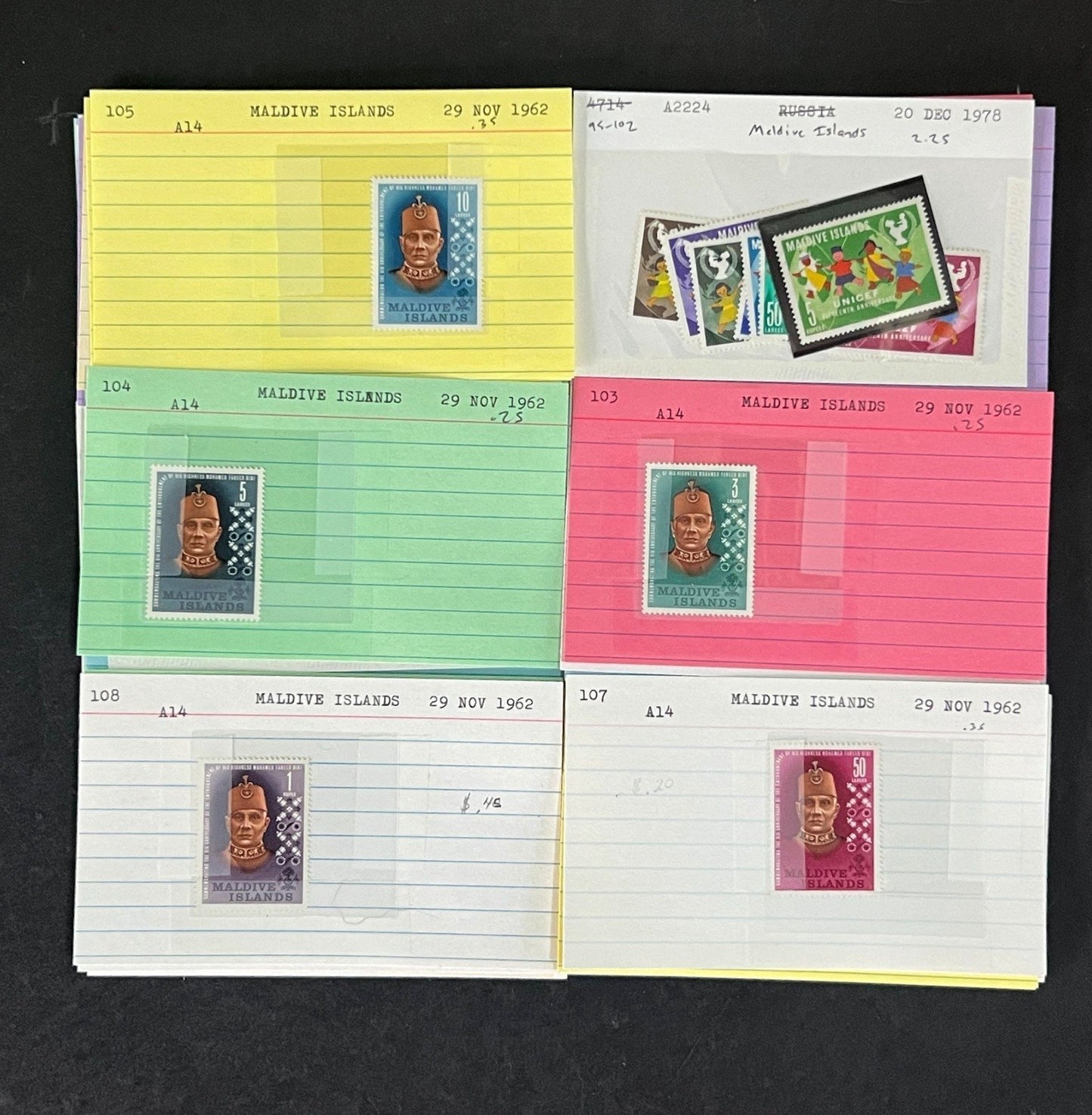 Maldive Islands Stamp Collection Dealer Cards Mint/Used Mix $230 CV ZAYIX