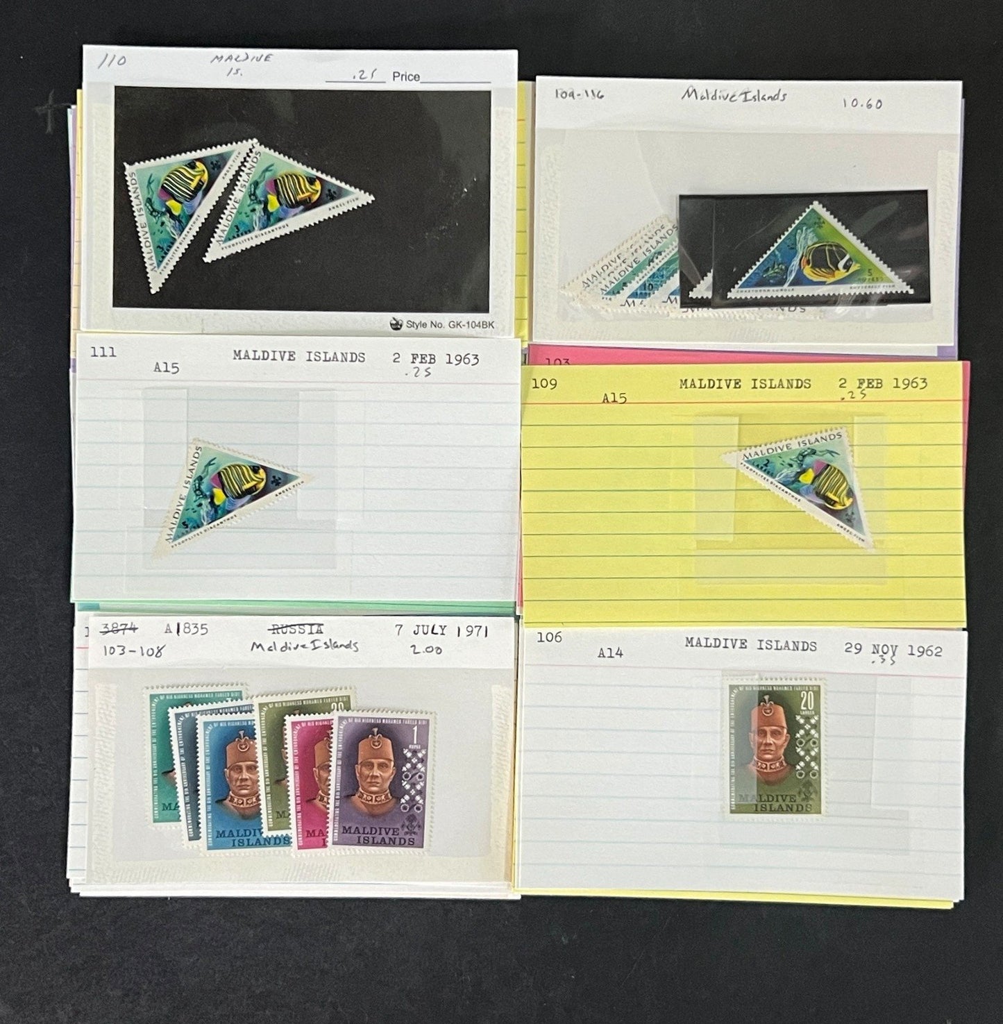 Maldive Islands Stamp Collection Dealer Cards Mint/Used Mix $230 CV ZAYIX
