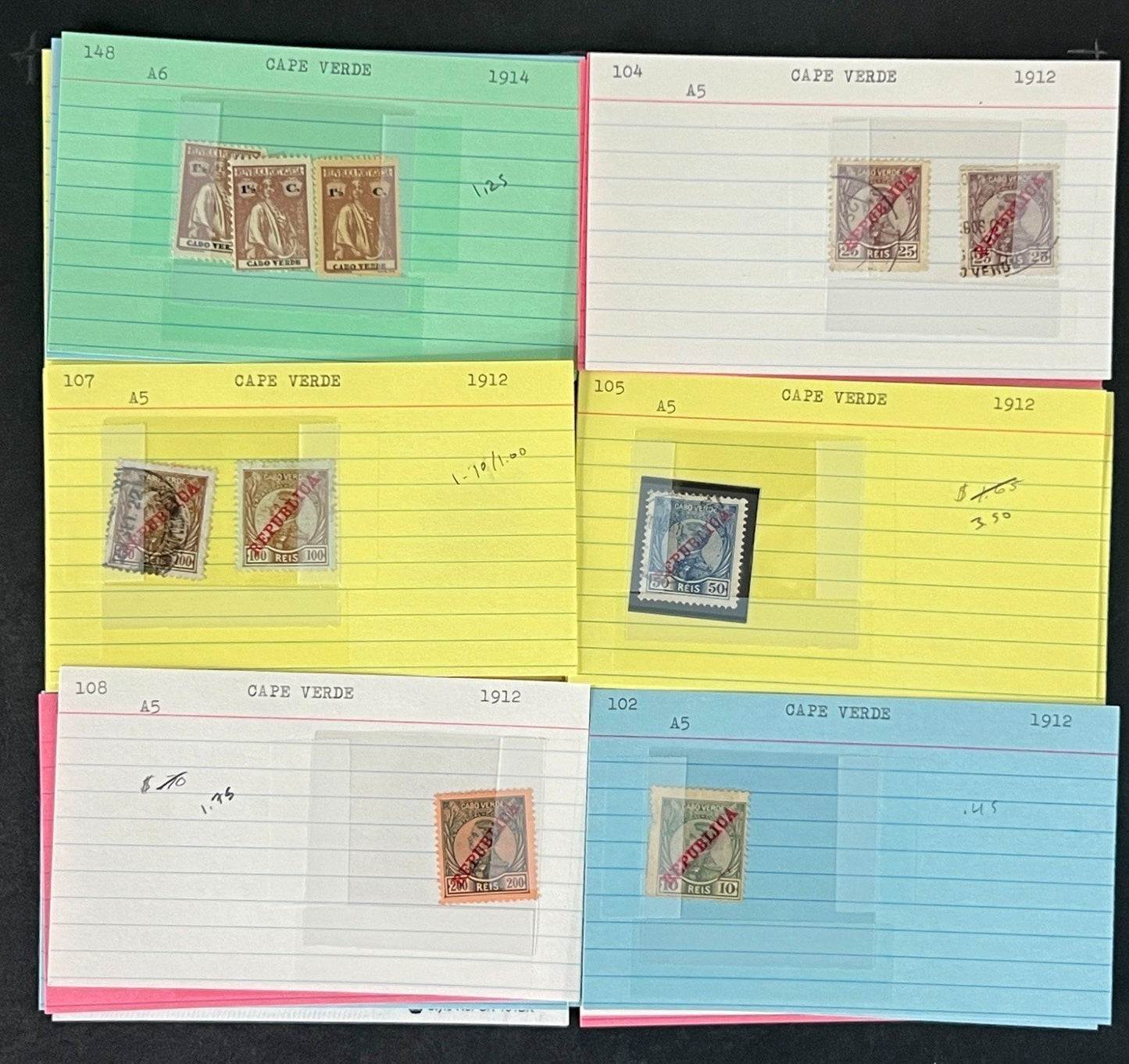 Cape Verde Stamp Collection Mint/Used Classics 96 Dealer Cards $105 CV ZAYIX