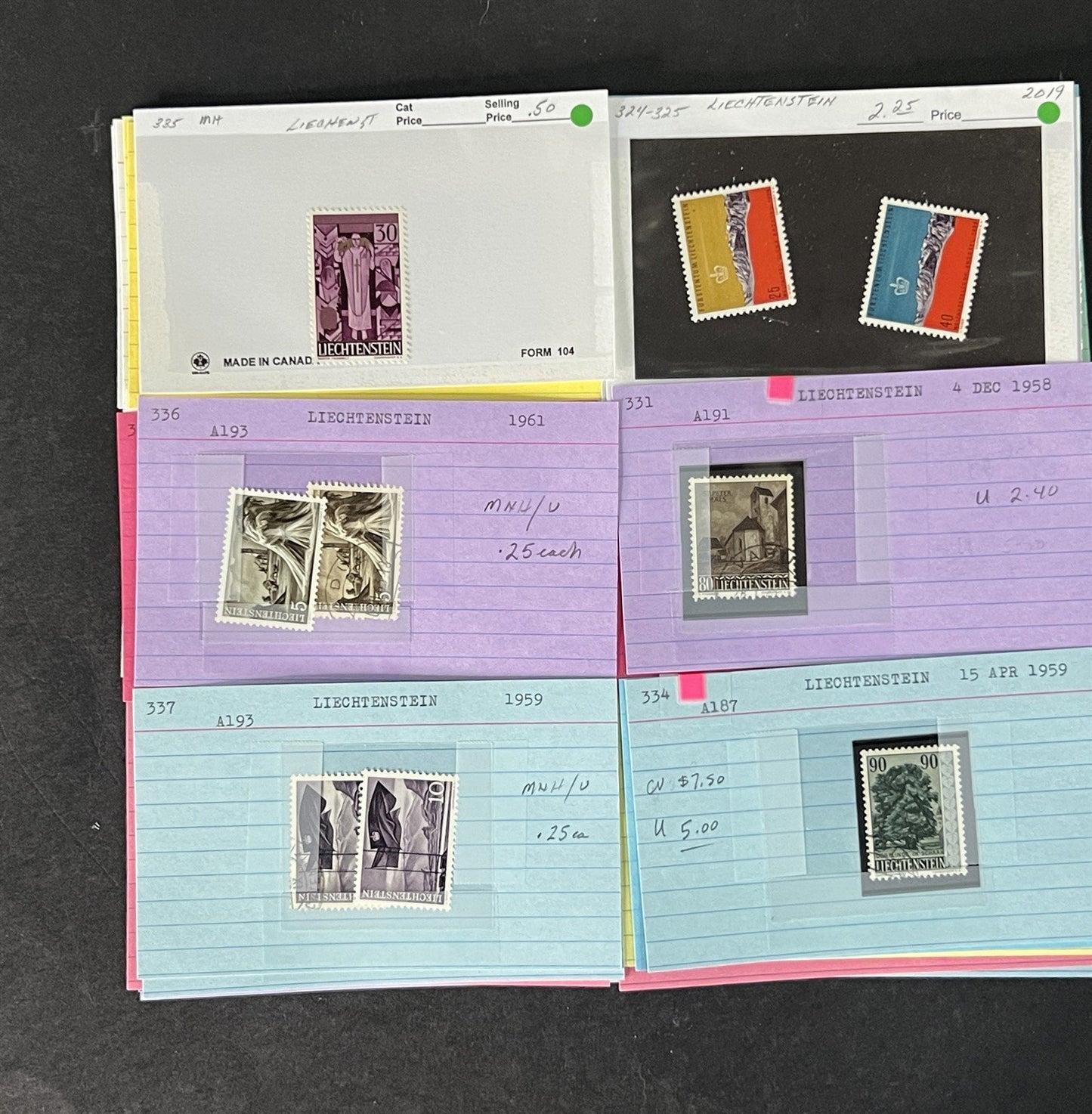 Liechtenstein Stamp Collection Dealer Cards Mint/Used Mix $240 CV ZAYIX