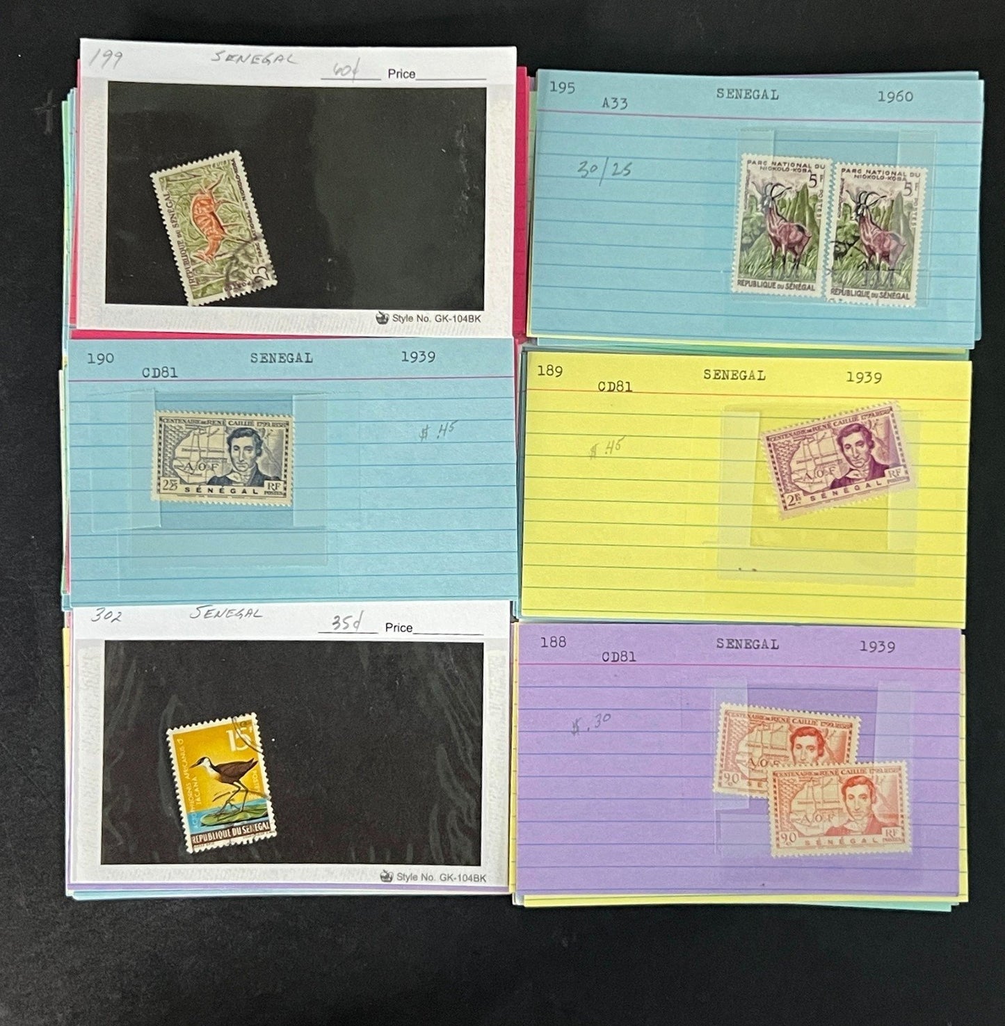 Senegal Stamp Collection Dealer Cards Mint/Used Mix $213 CV ZAYIX