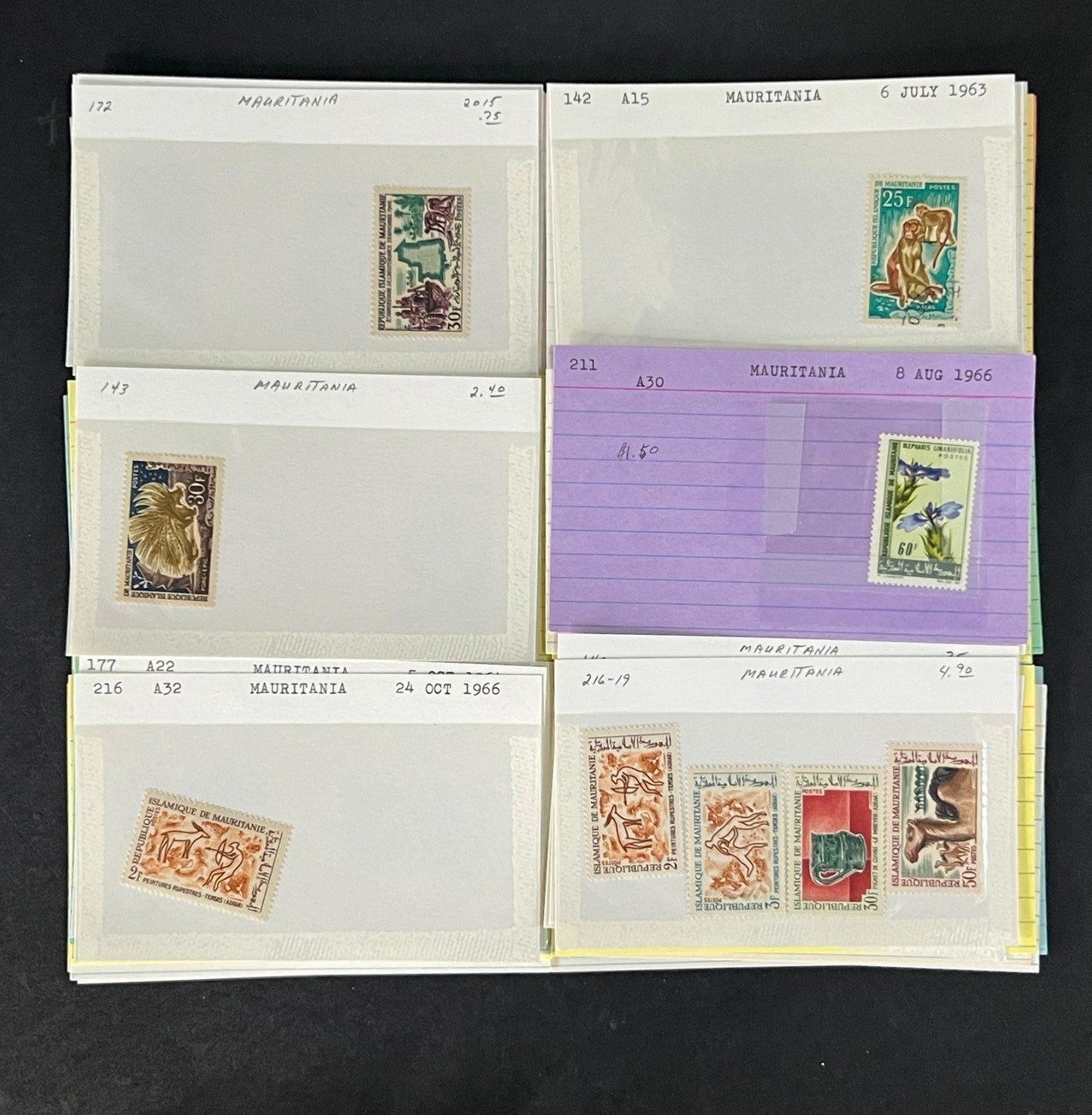 Mauritania Stamp Collection Dealer Cards Mint/Used Mix $171 CV ZAYIX