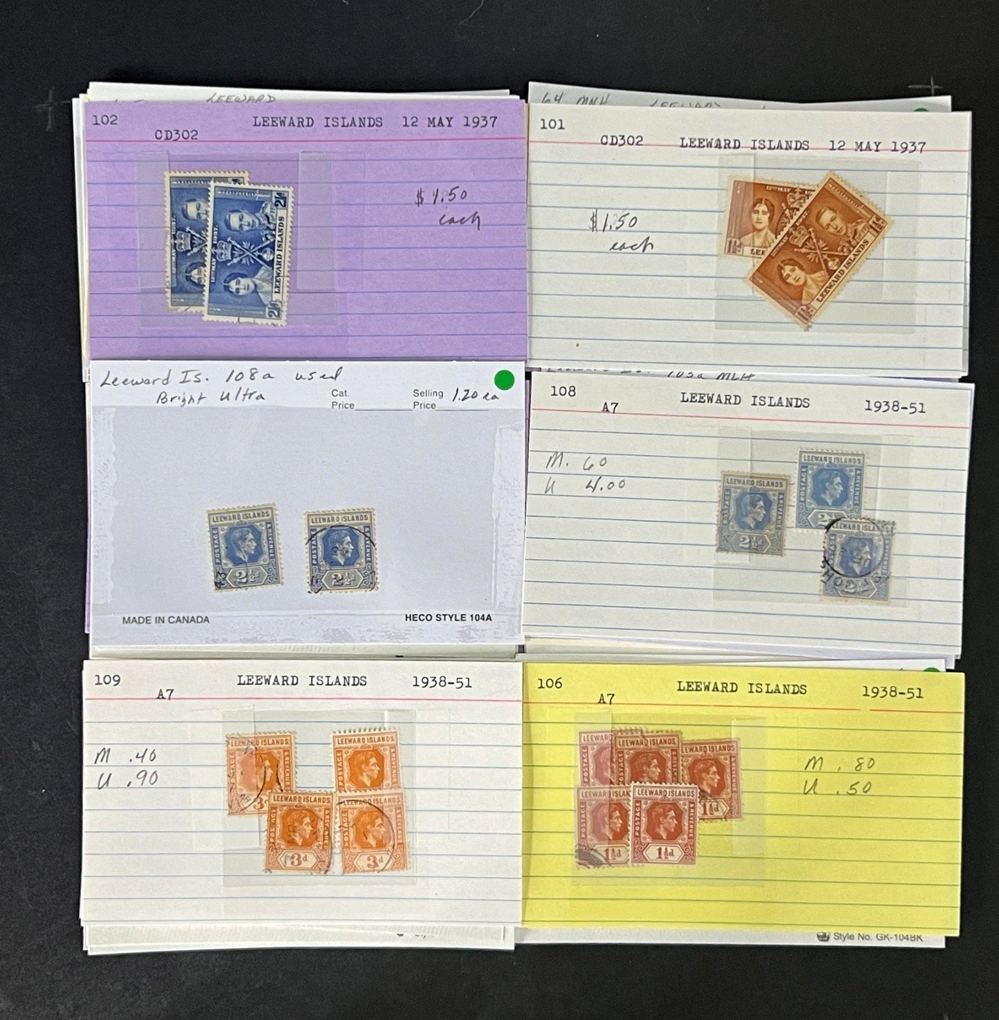Leeward Islands Stamp Collection Dealer Cards Mint/Used Mix $809 CV ZAYIX