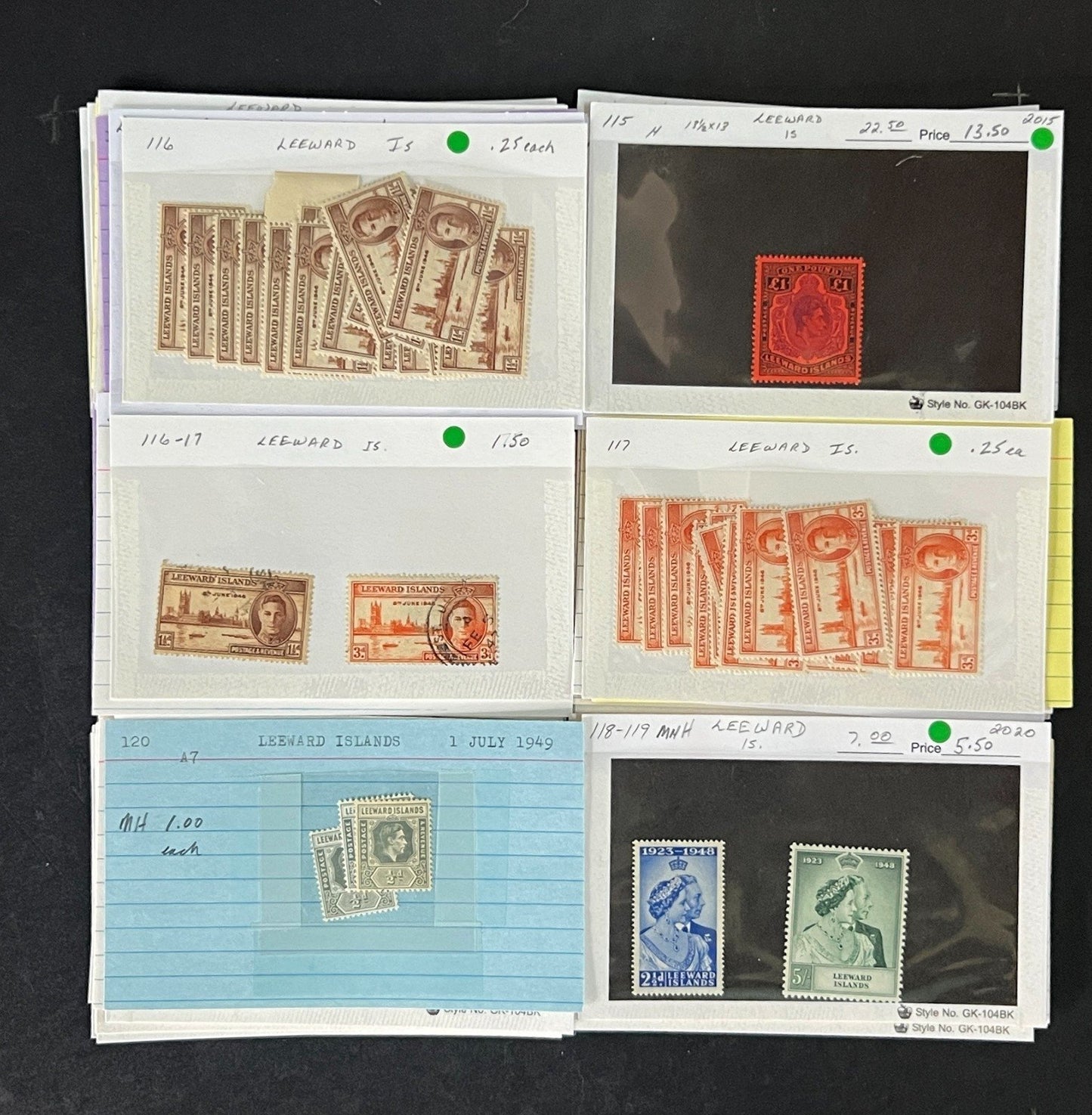 Leeward Islands Stamp Collection Dealer Cards Mint/Used Mix $809 CV ZAYIX