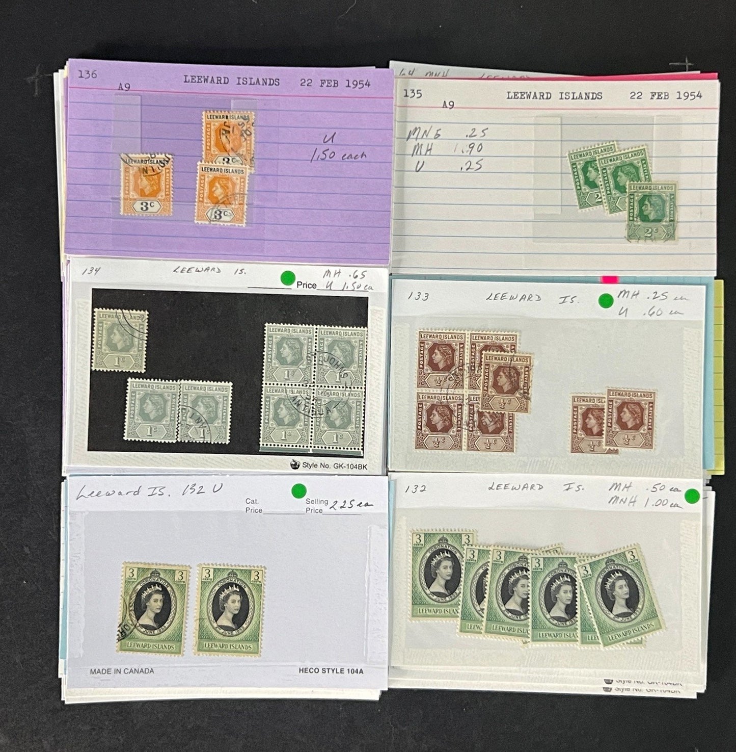 Leeward Islands Stamp Collection Dealer Cards Mint/Used Mix $809 CV ZAYIX