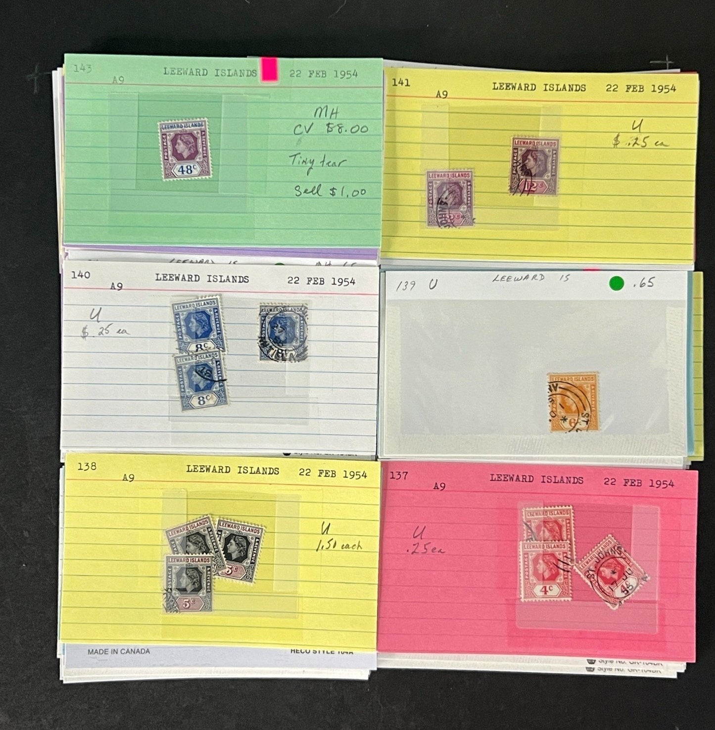 Leeward Islands Stamp Collection Dealer Cards Mint/Used Mix $809 CV ZAYIX