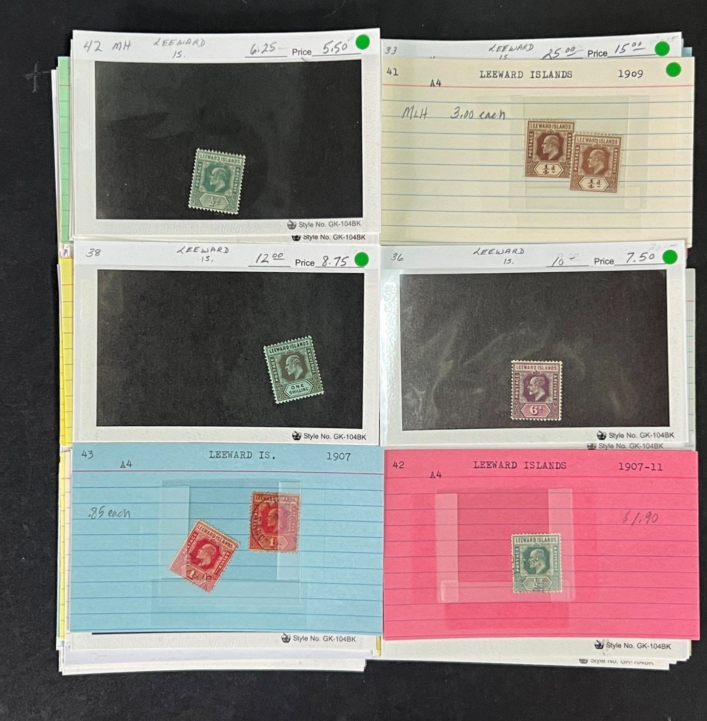 Leeward Islands Stamp Collection Dealer Cards Mint/Used Mix $809 CV ZAYIX