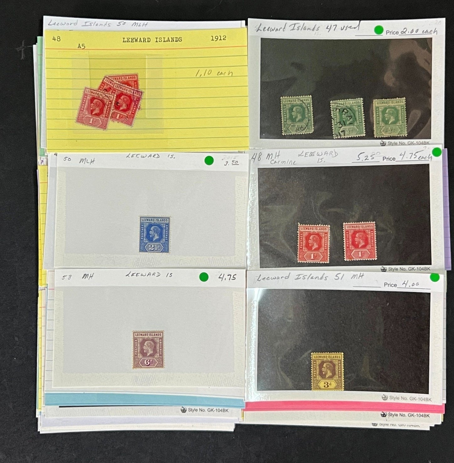 Leeward Islands Stamp Collection Dealer Cards Mint/Used Mix $809 CV ZAYIX