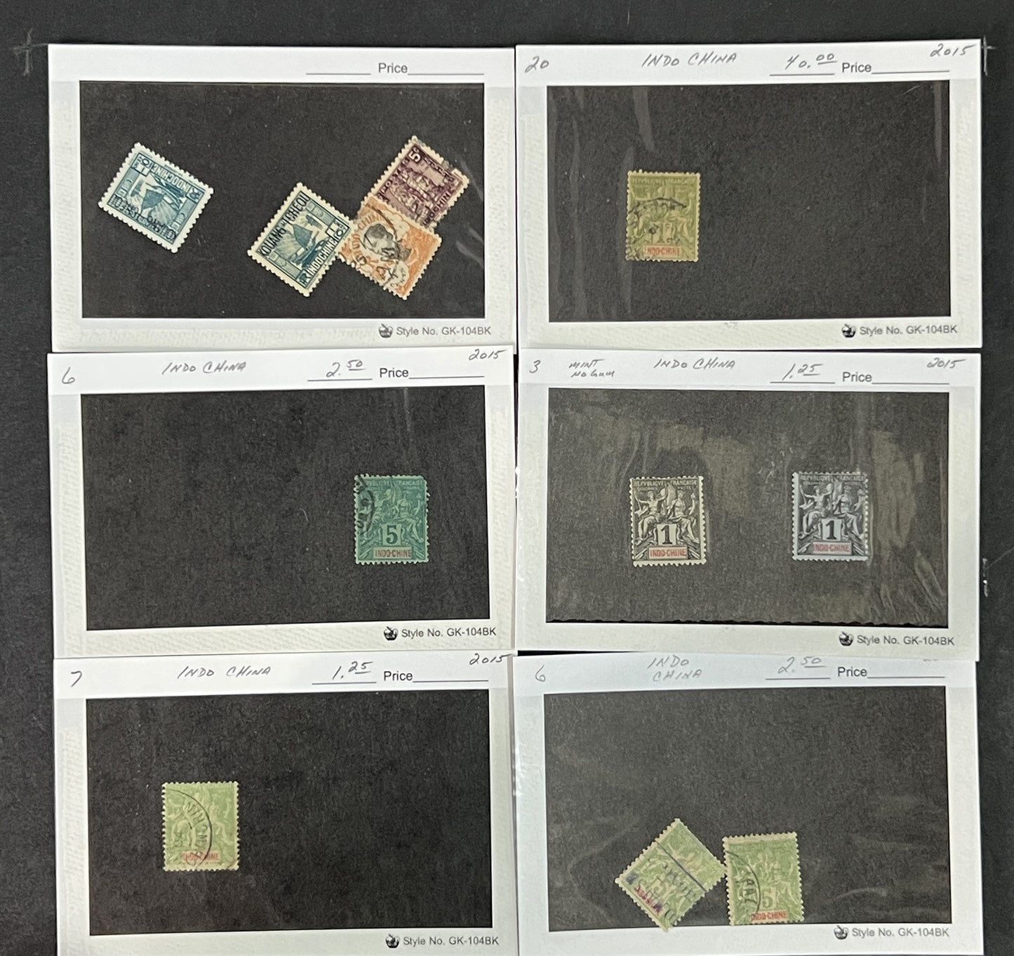 Indo China Stamp Collection on Dealer Cards $241 CV Mint & Used ZAYIX