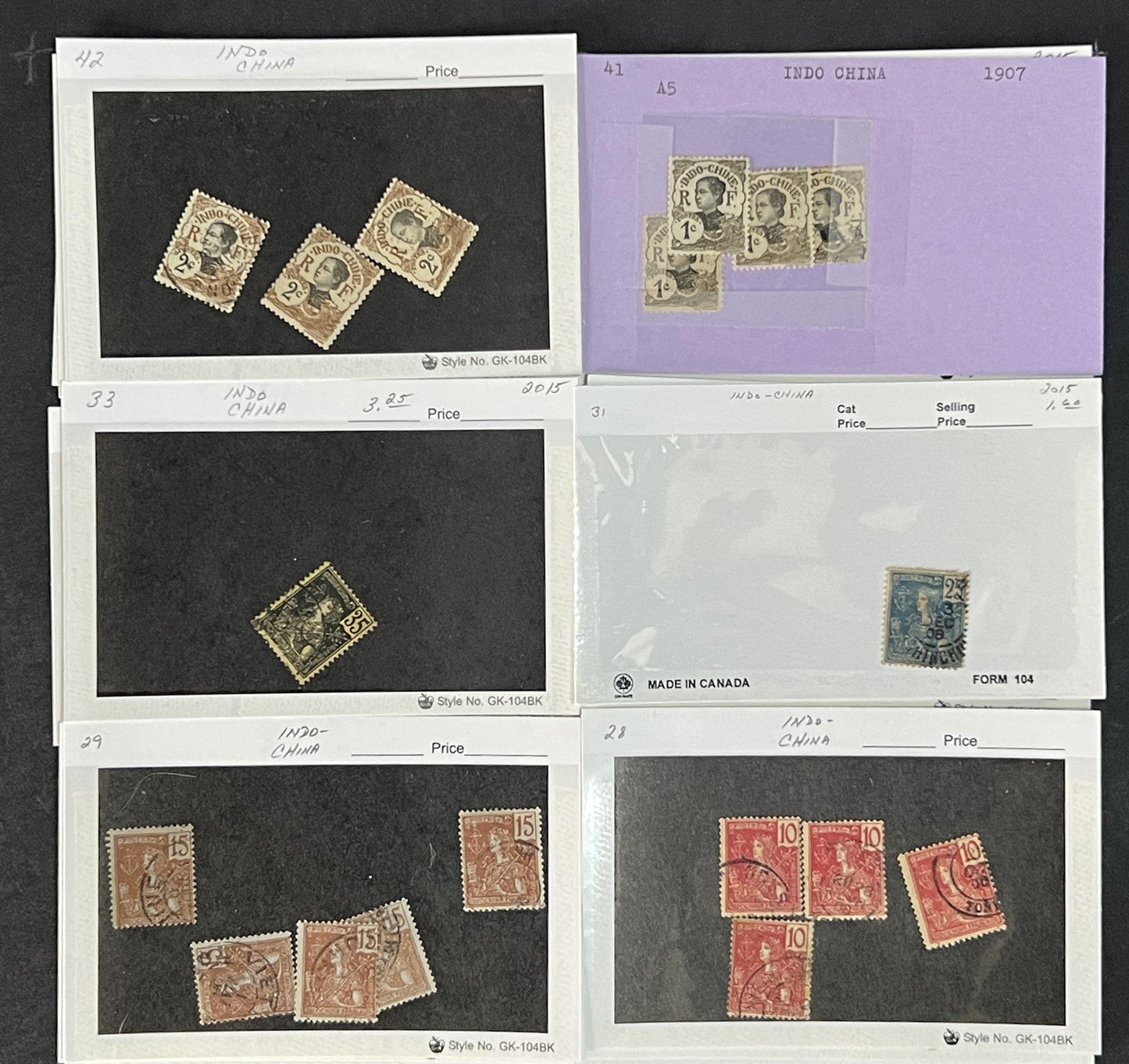 Indo China Stamp Collection on Dealer Cards $241 CV Mint & Used ZAYIX