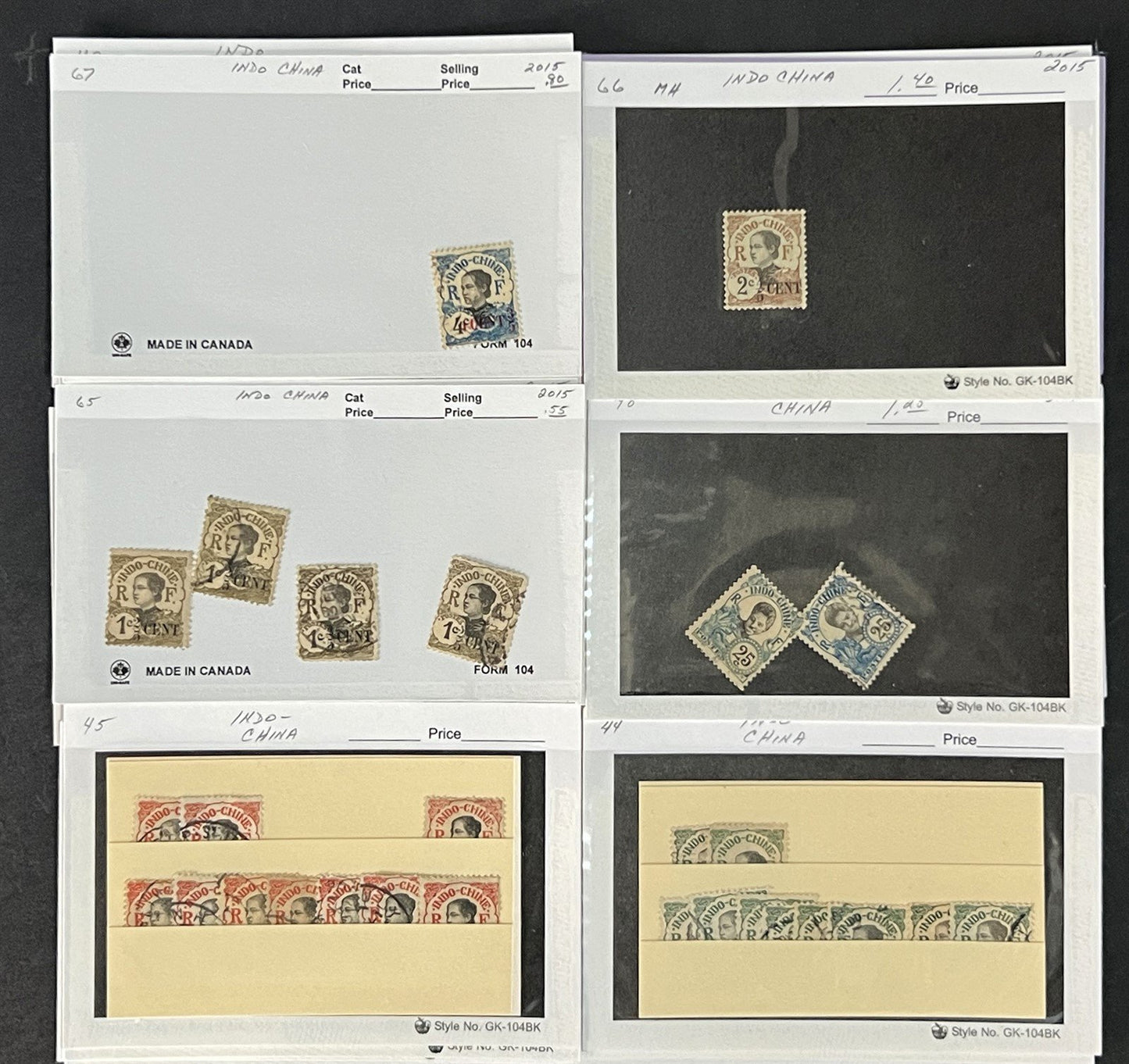 Indo China Stamp Collection on Dealer Cards $241 CV Mint & Used ZAYIX