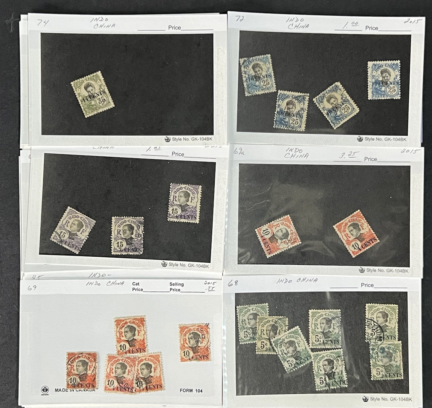 Indo China Stamp Collection on Dealer Cards $241 CV Mint & Used ZAYIX