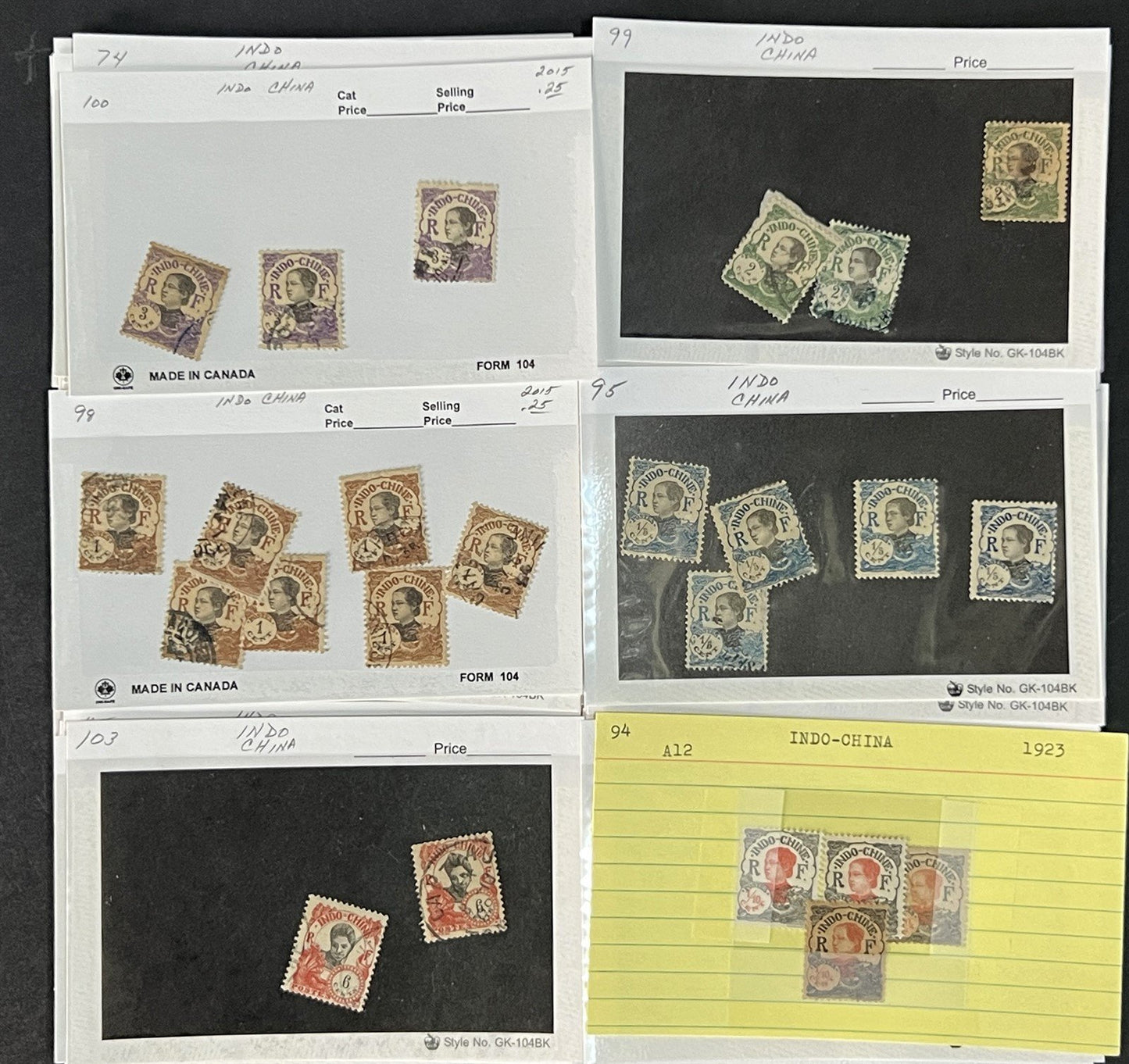 Indo China Stamp Collection on Dealer Cards $241 CV Mint & Used ZAYIX