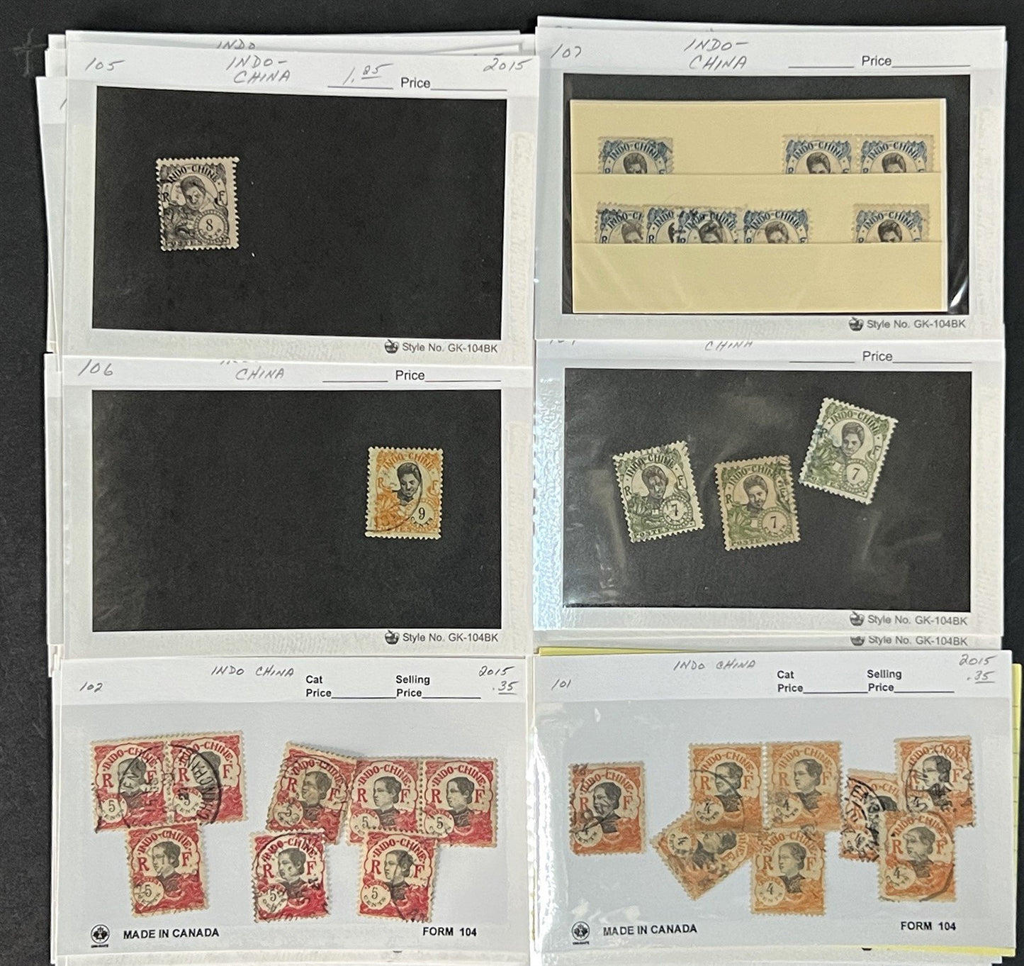 Indo China Stamp Collection on Dealer Cards $241 CV Mint & Used ZAYIX
