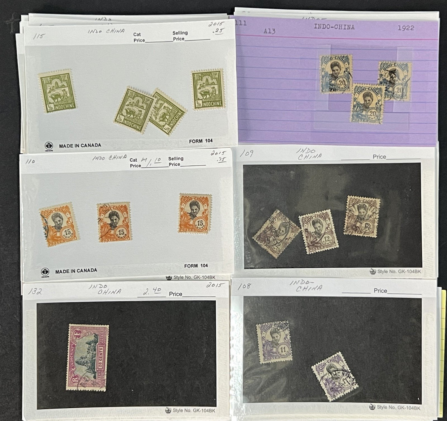 Indo China Stamp Collection on Dealer Cards $241 CV Mint & Used ZAYIX