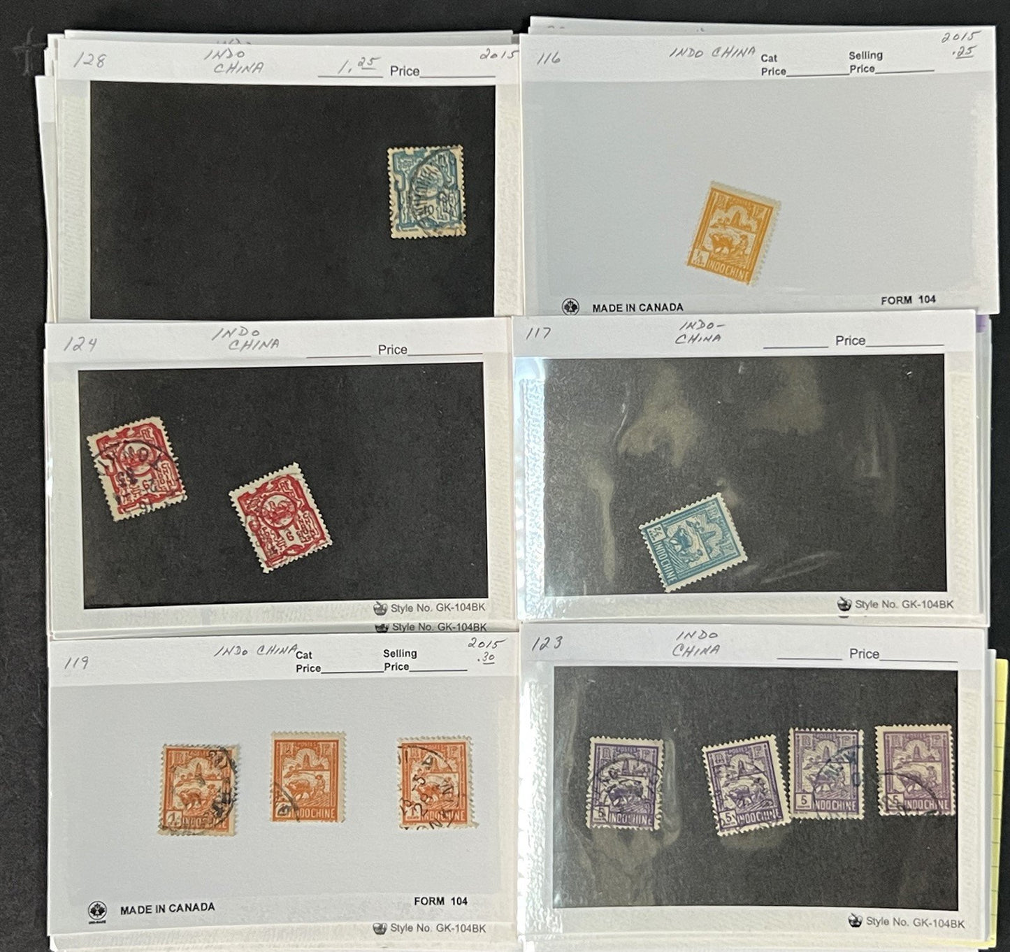 Indo China Stamp Collection on Dealer Cards $241 CV Mint & Used ZAYIX