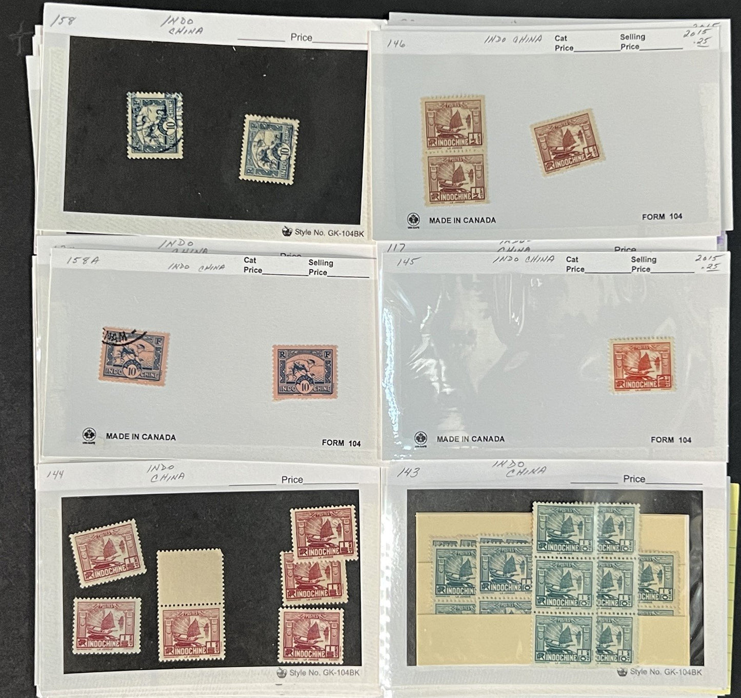 Indo China Stamp Collection on Dealer Cards $241 CV Mint & Used ZAYIX