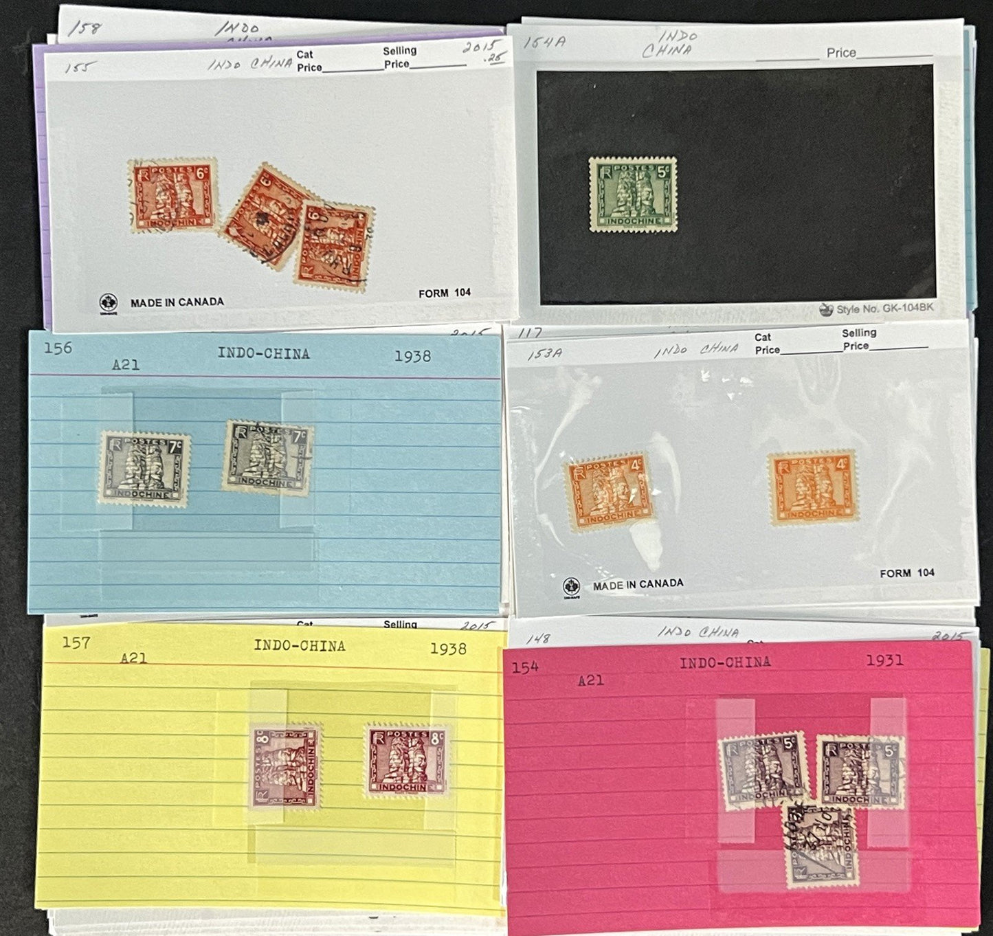 Indo China Stamp Collection on Dealer Cards $241 CV Mint & Used ZAYIX