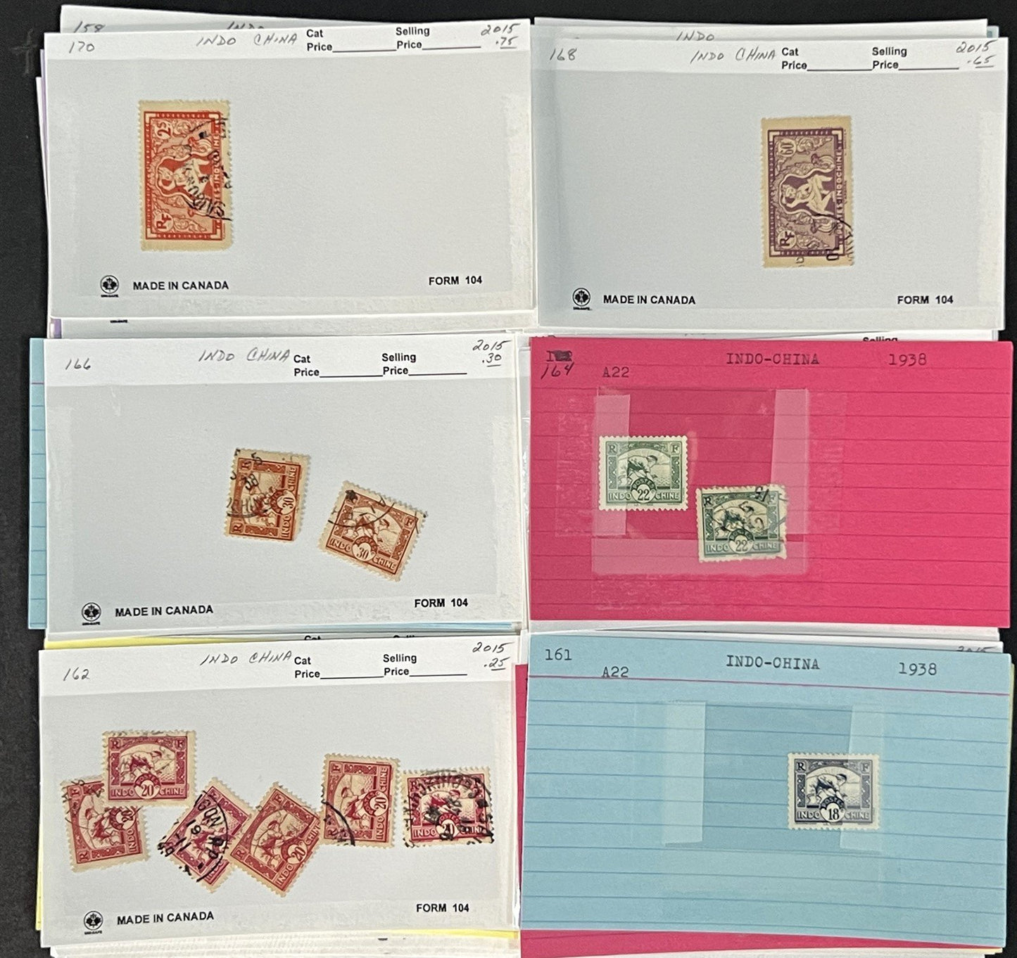 Indo China Stamp Collection on Dealer Cards $241 CV Mint & Used ZAYIX