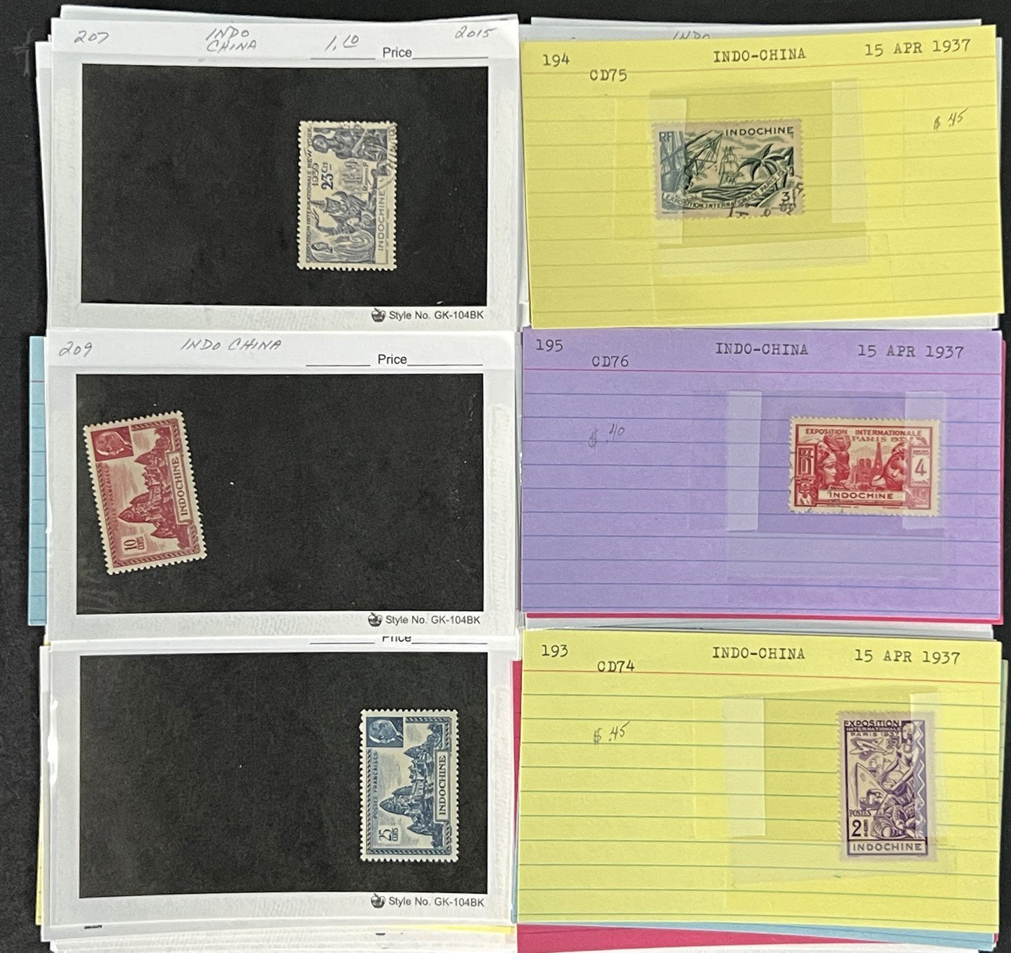 Indo China Stamp Collection on Dealer Cards $241 CV Mint & Used ZAYIX
