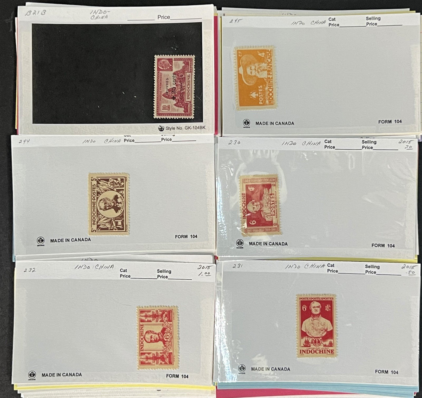 Indo China Stamp Collection on Dealer Cards $241 CV Mint & Used ZAYIX