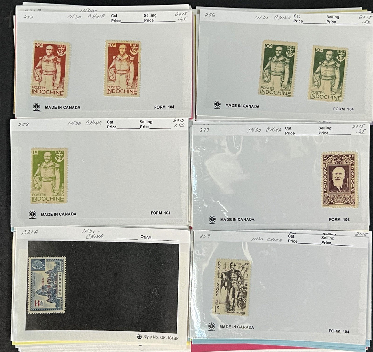 Indo China Stamp Collection on Dealer Cards $241 CV Mint & Used ZAYIX