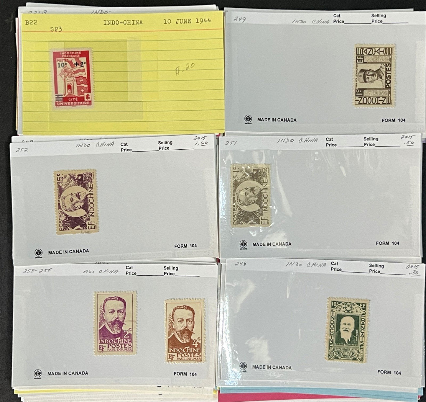 Indo China Stamp Collection on Dealer Cards $241 CV Mint & Used ZAYIX