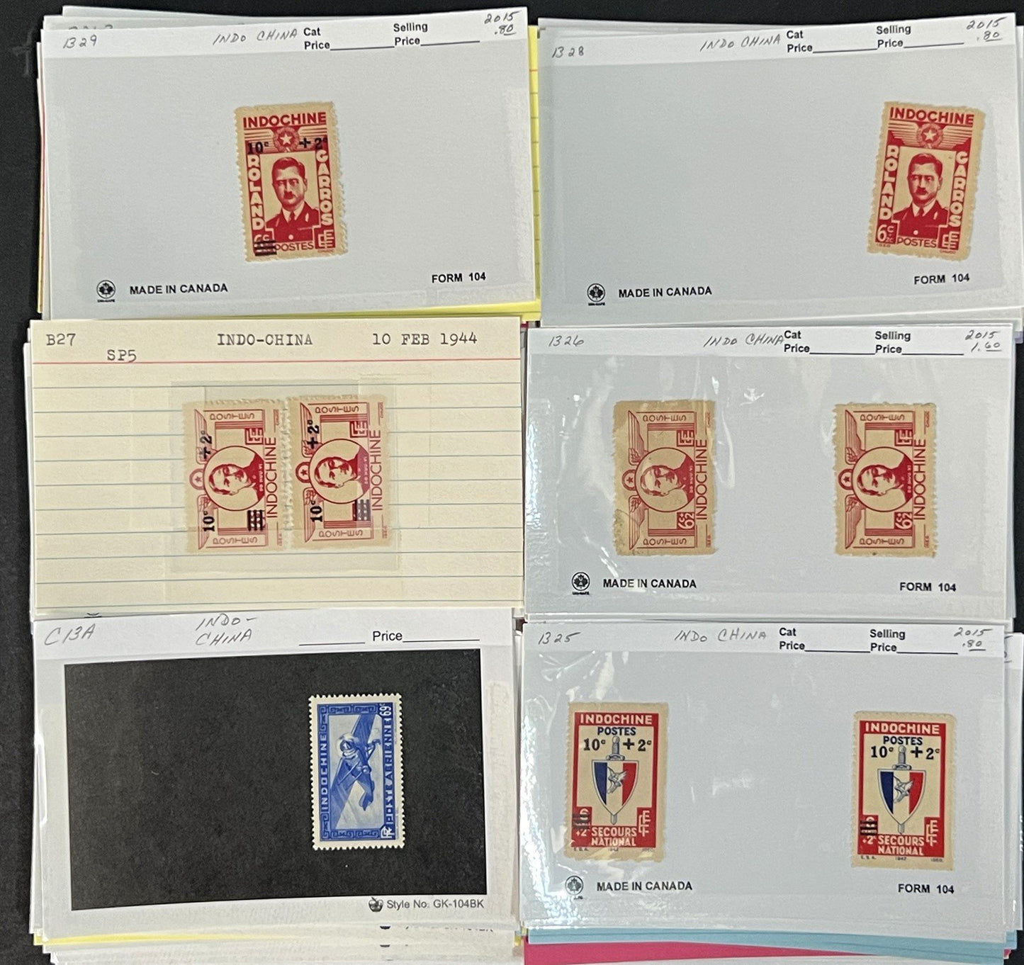 Indo China Stamp Collection on Dealer Cards $241 CV Mint & Used ZAYIX