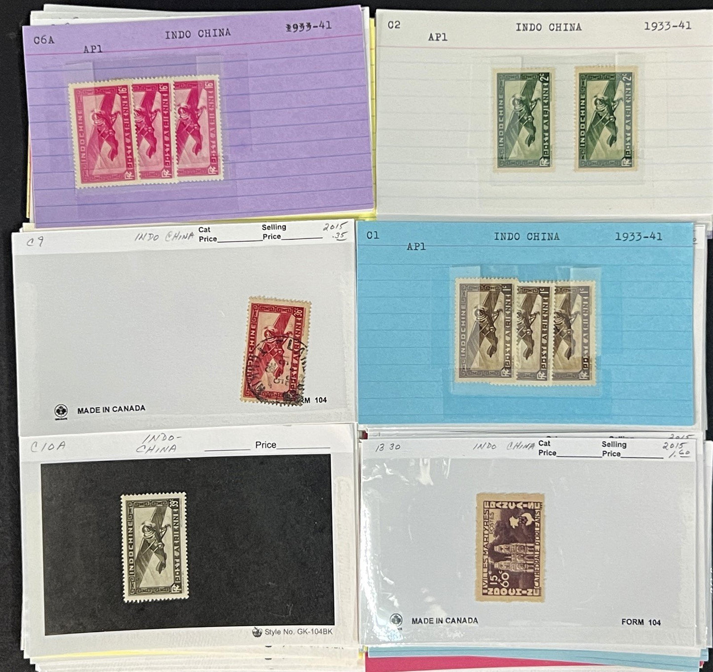 Indo China Stamp Collection on Dealer Cards $241 CV Mint & Used ZAYIX