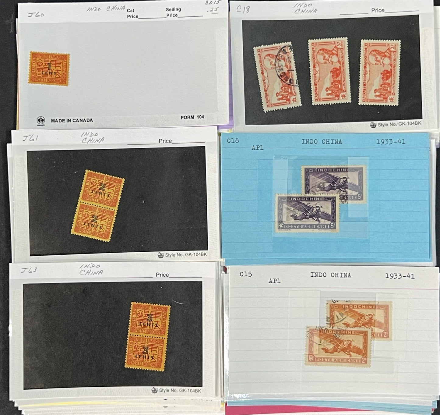 Indo China Stamp Collection on Dealer Cards $241 CV Mint & Used ZAYIX