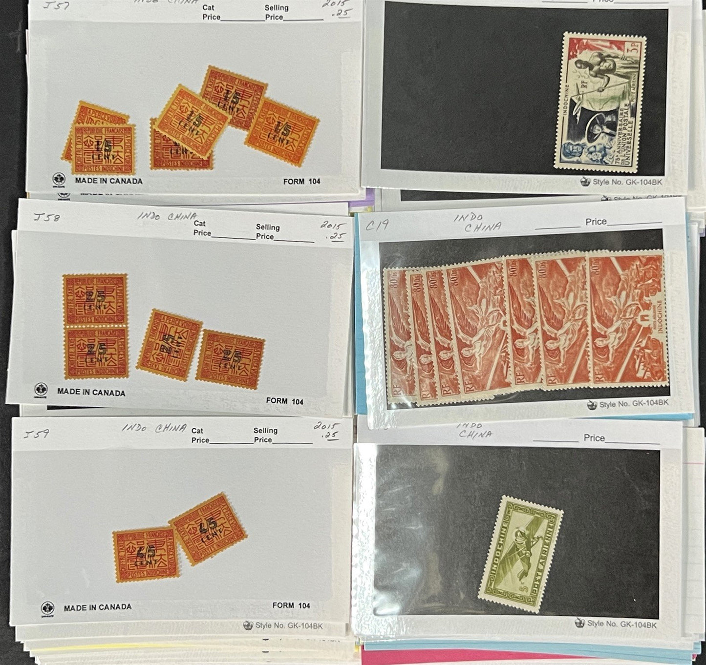 Indo China Stamp Collection on Dealer Cards $241 CV Mint & Used ZAYIX