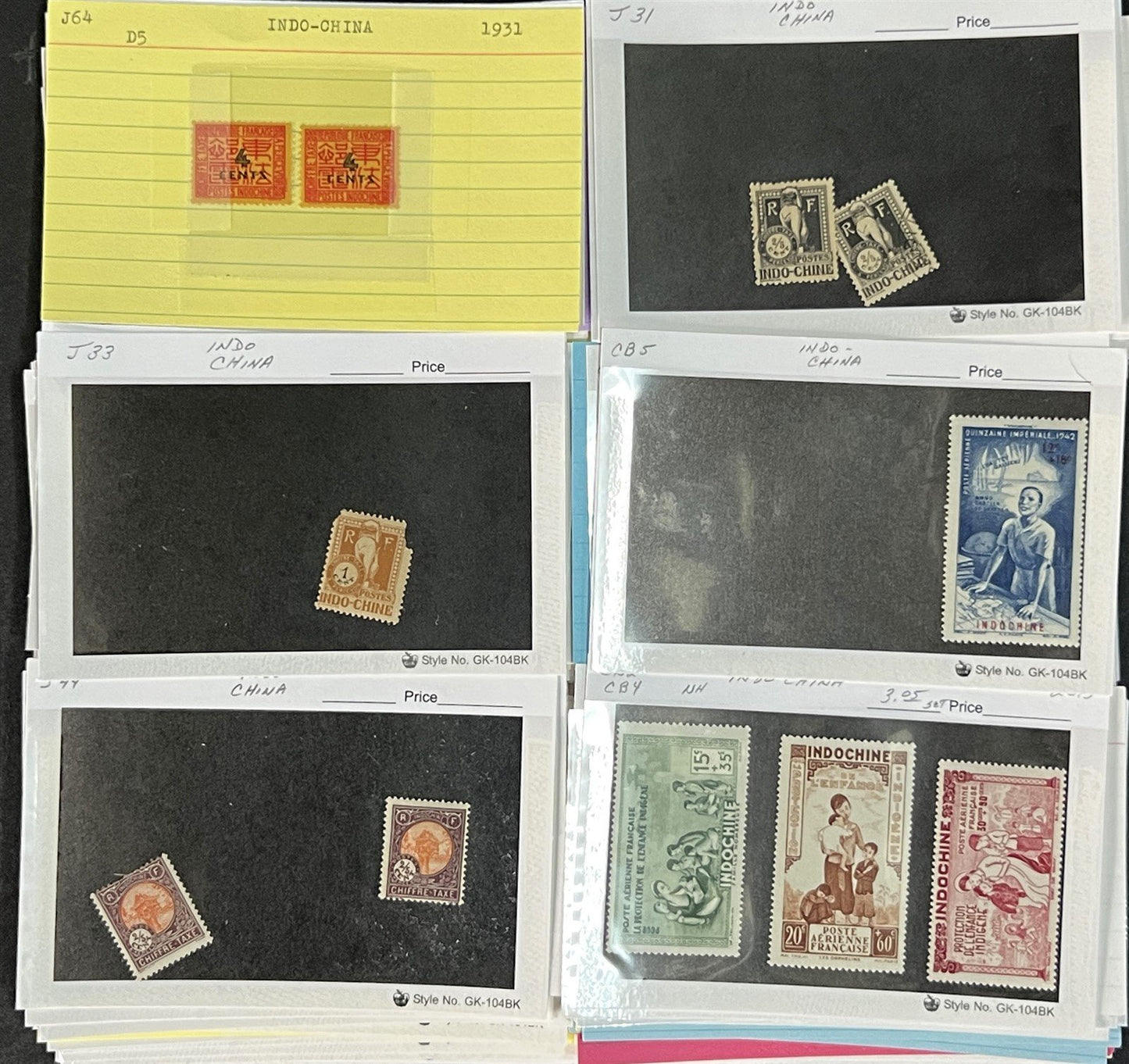 Indo China Stamp Collection on Dealer Cards $241 CV Mint & Used ZAYIX