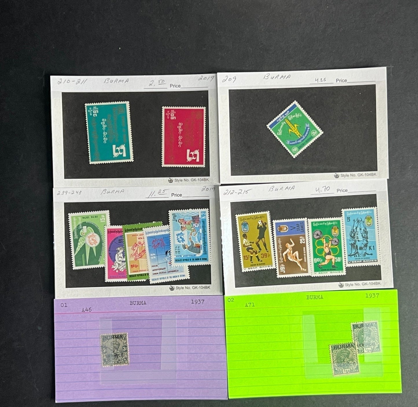 Burma Stamp Collection Dealer Cards $248 CV Mint & Used ZAYIX