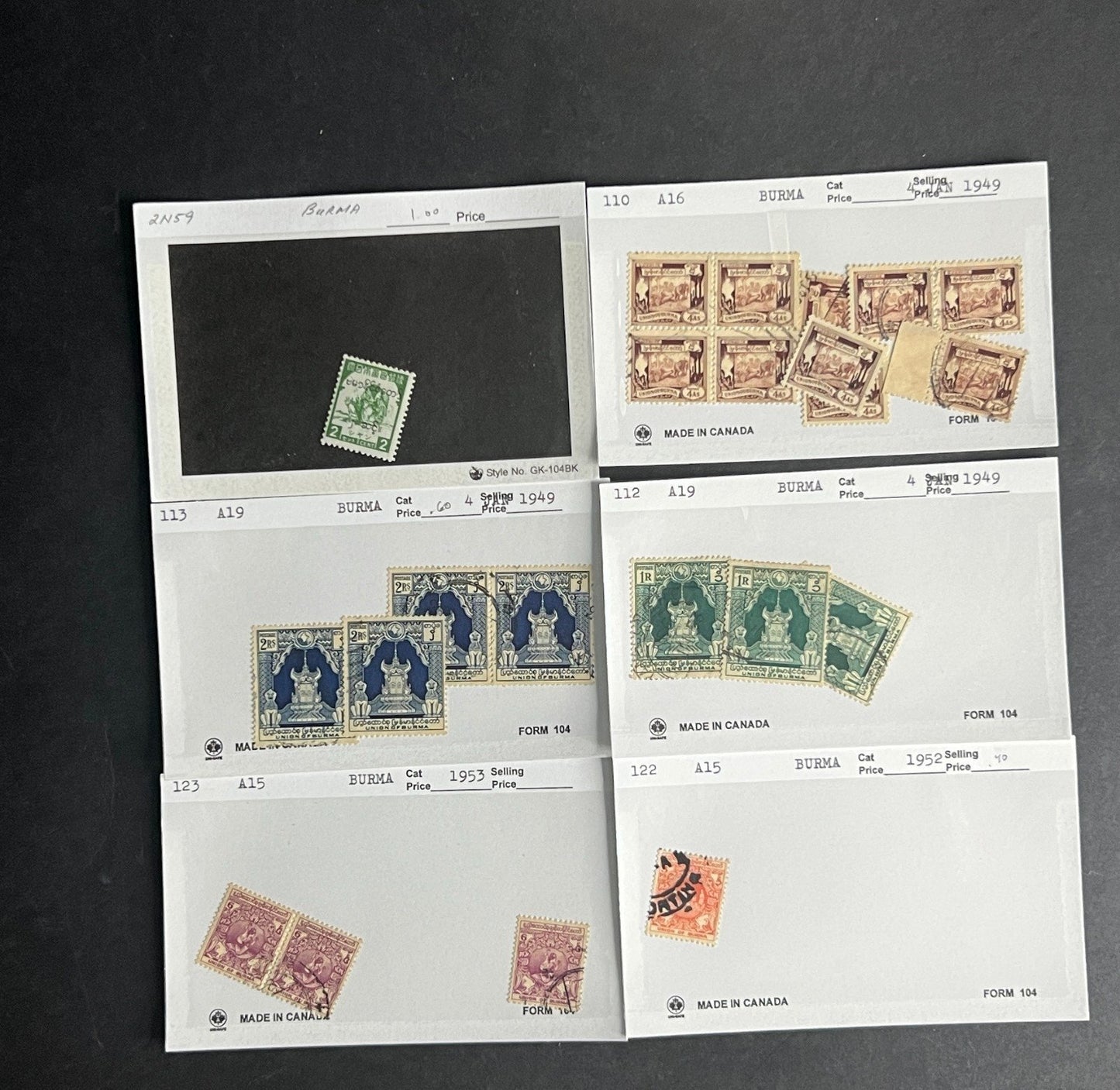 Burma Stamp Collection Dealer Cards $248 CV Mint & Used ZAYIX
