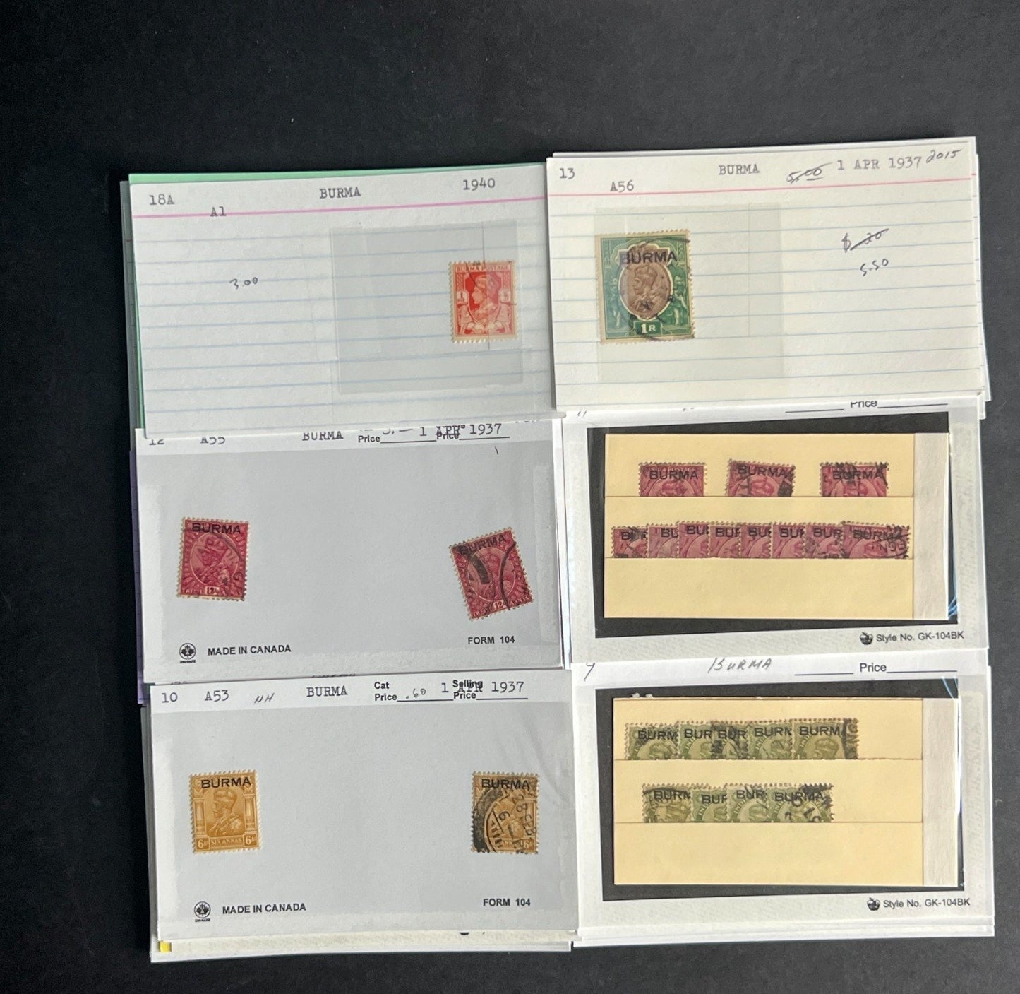 Burma Stamp Collection Dealer Cards $248 CV Mint & Used ZAYIX