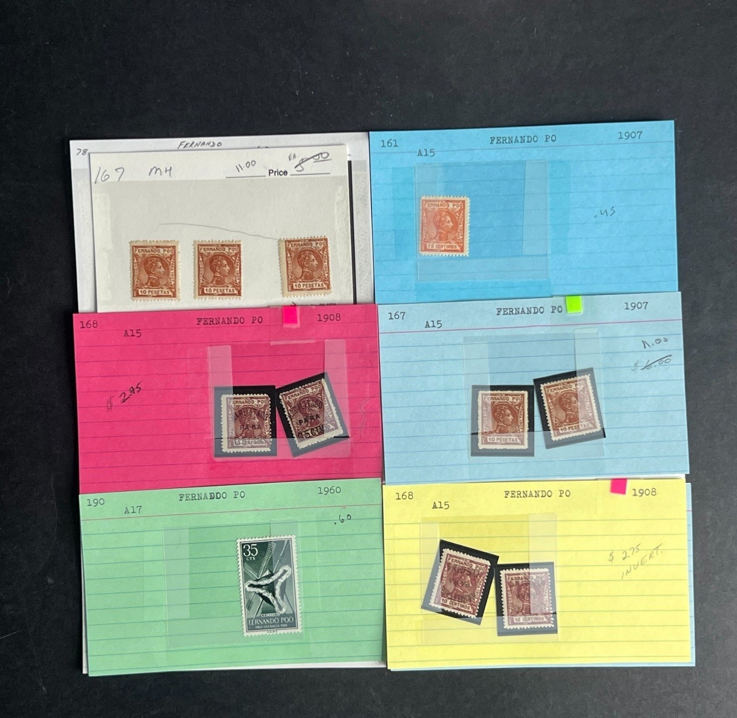 Fernando Po Stamp Collection Dealer Cards $96 CV Mint & Used ZAYIX