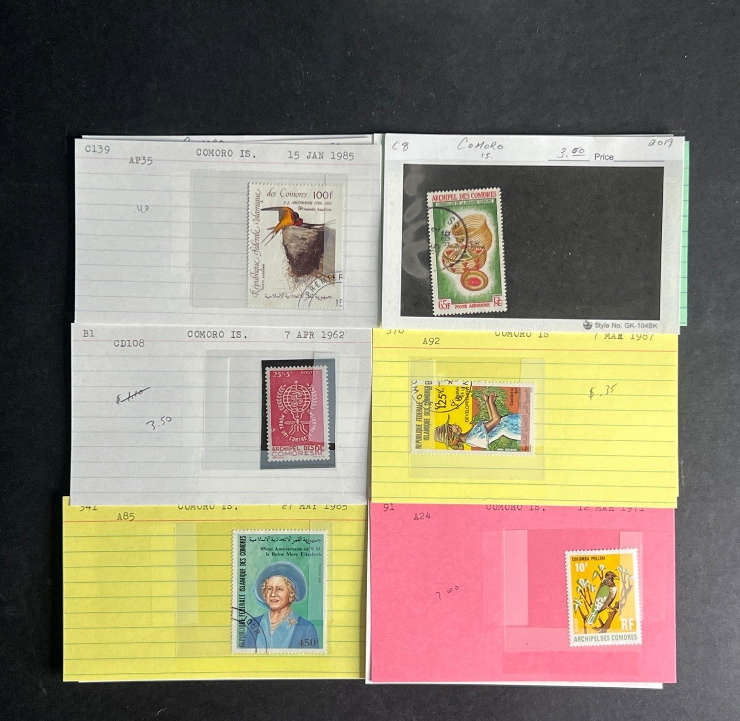 Comoro Islands Stamp Collection Dealer Cards $154 CV Mint & Used ZAYIX