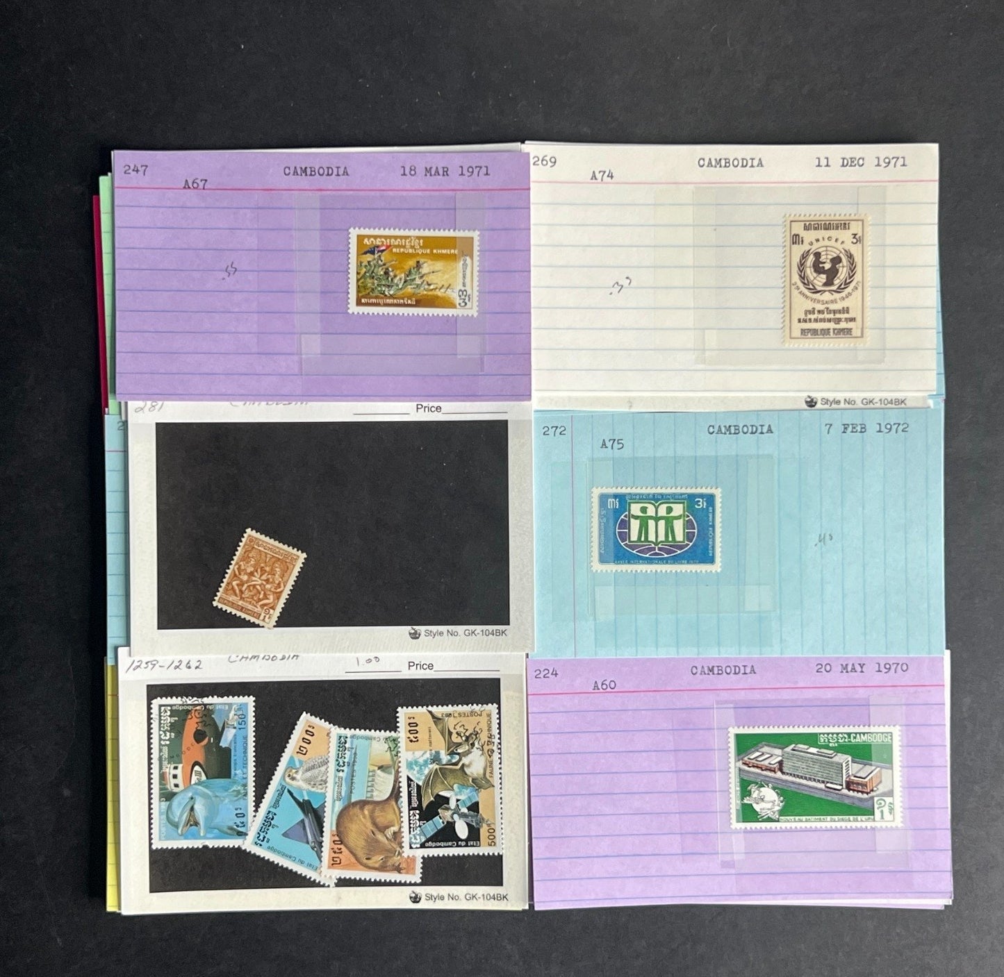 Cambodia Stamp Collection Dealer Cards $70 CV Mint & Used ZAYIX