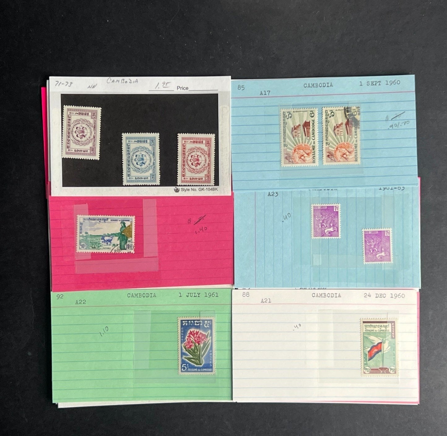 Cambodia Stamp Collection Dealer Cards $70 CV Mint & Used ZAYIX