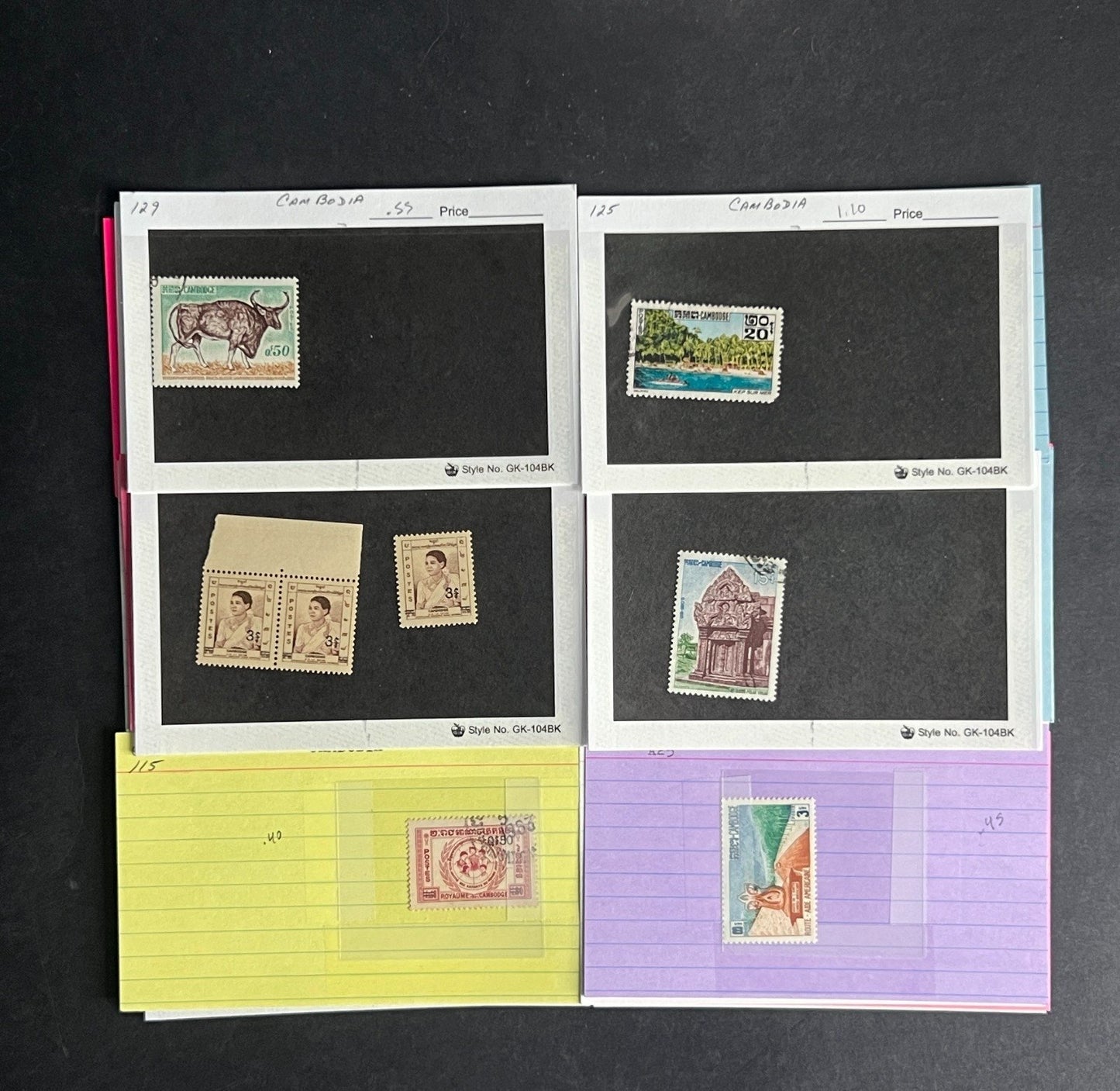 Cambodia Stamp Collection Dealer Cards $70 CV Mint & Used ZAYIX